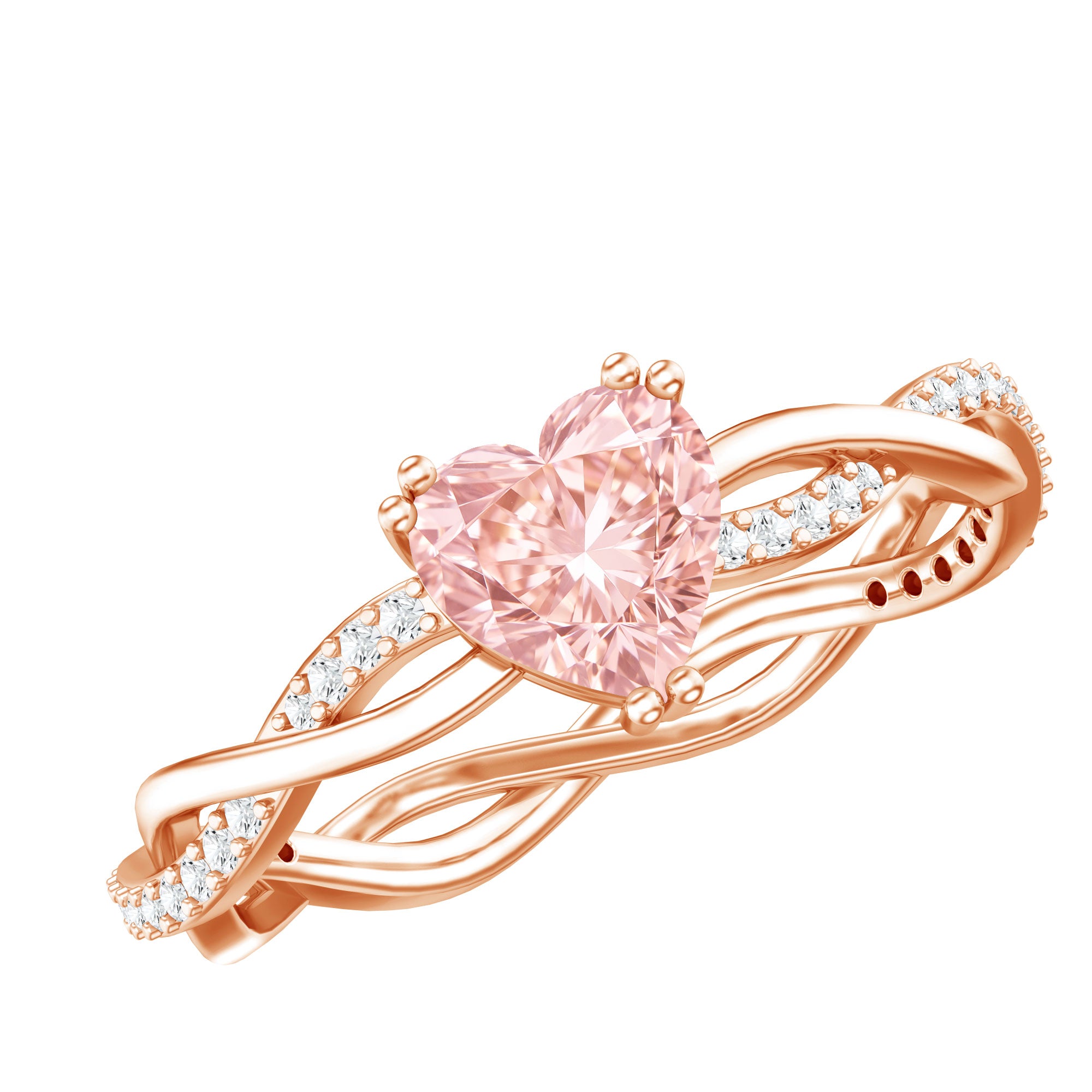 Rosec Jewels-1 CT Lab Grown Pink Diamond Heart Engagement Ring with Crossover Shank