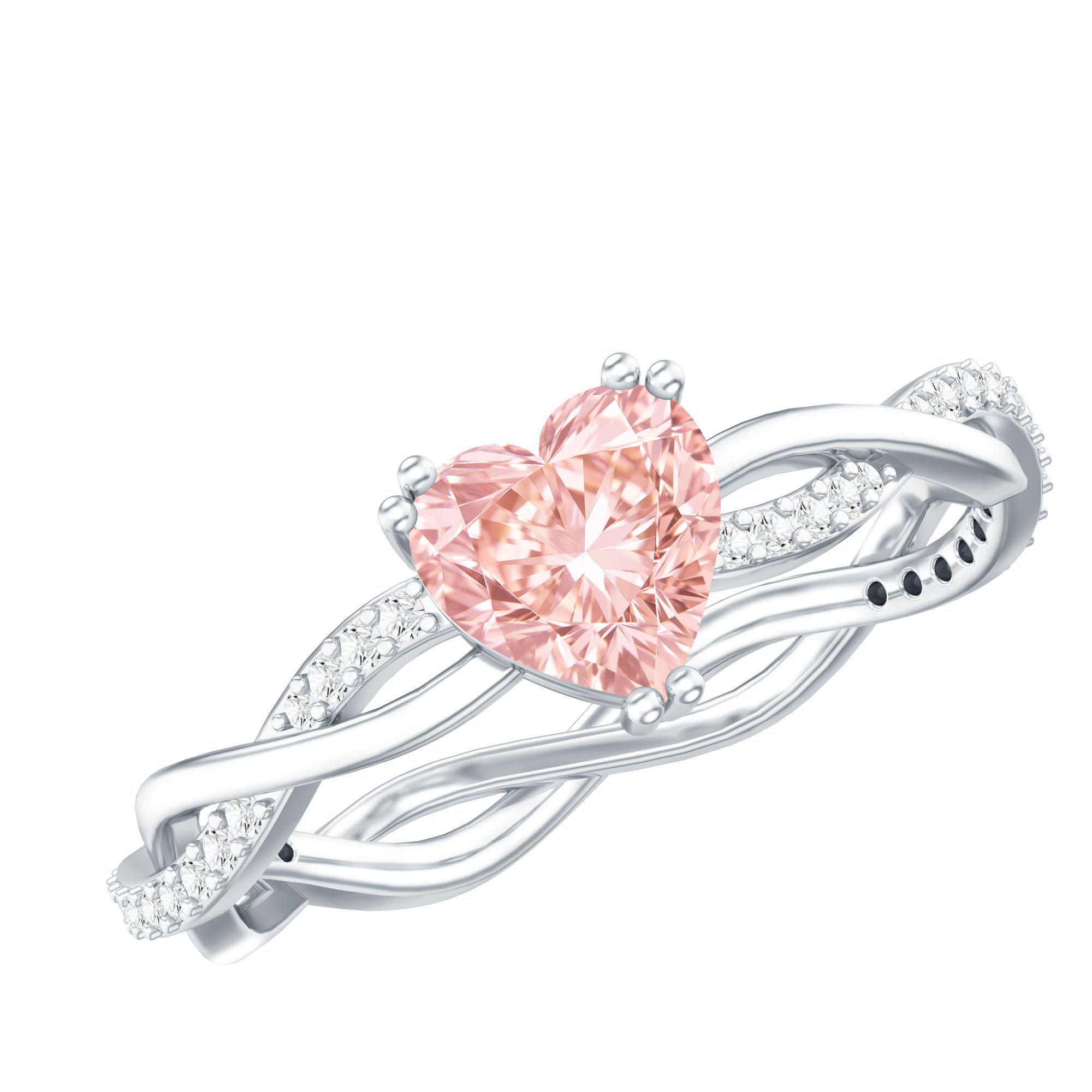 1 CT IGI Certified Lab Grown Pink Diamond Heart Engagement Ring with Crossover Shank VVS - Rosec Jewels