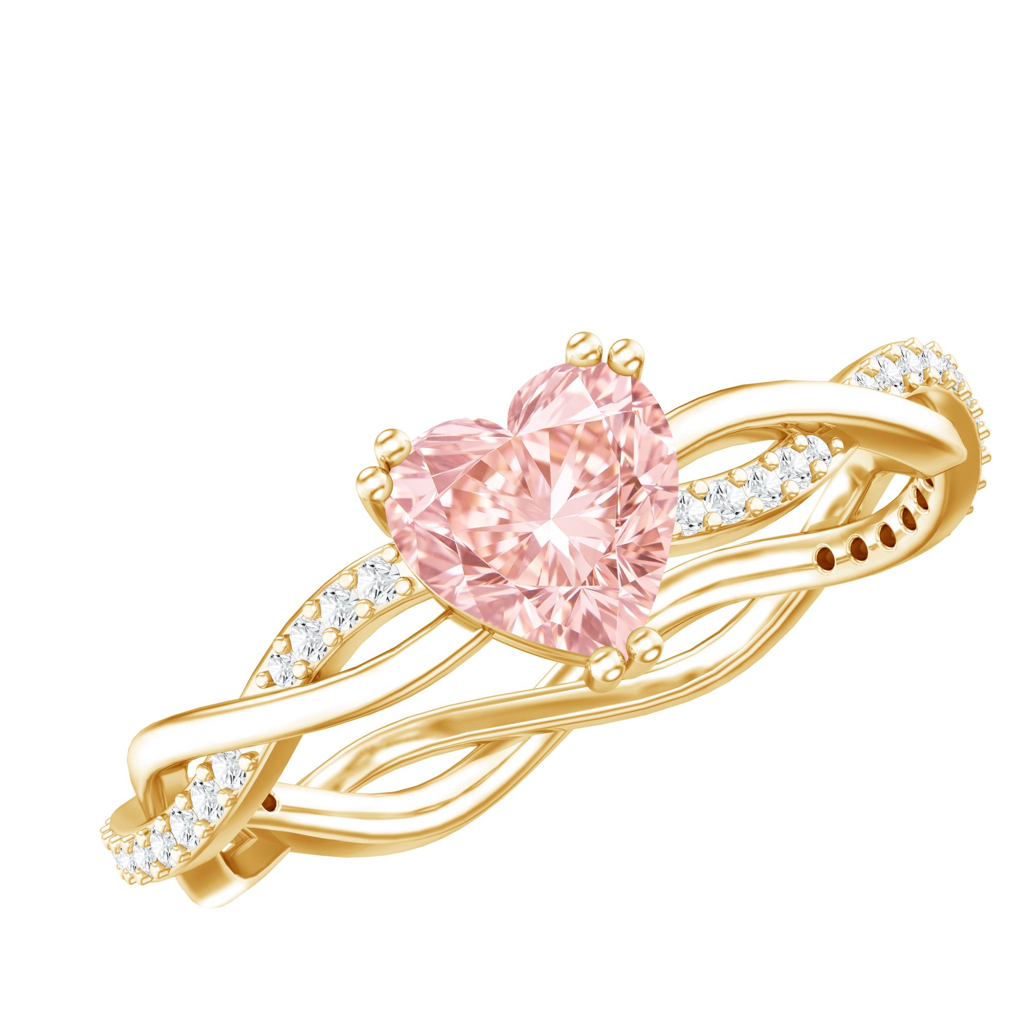 1 CT IGI Certified Lab Grown Pink Diamond Heart Engagement Ring with Crossover Shank VVS - Rosec Jewels