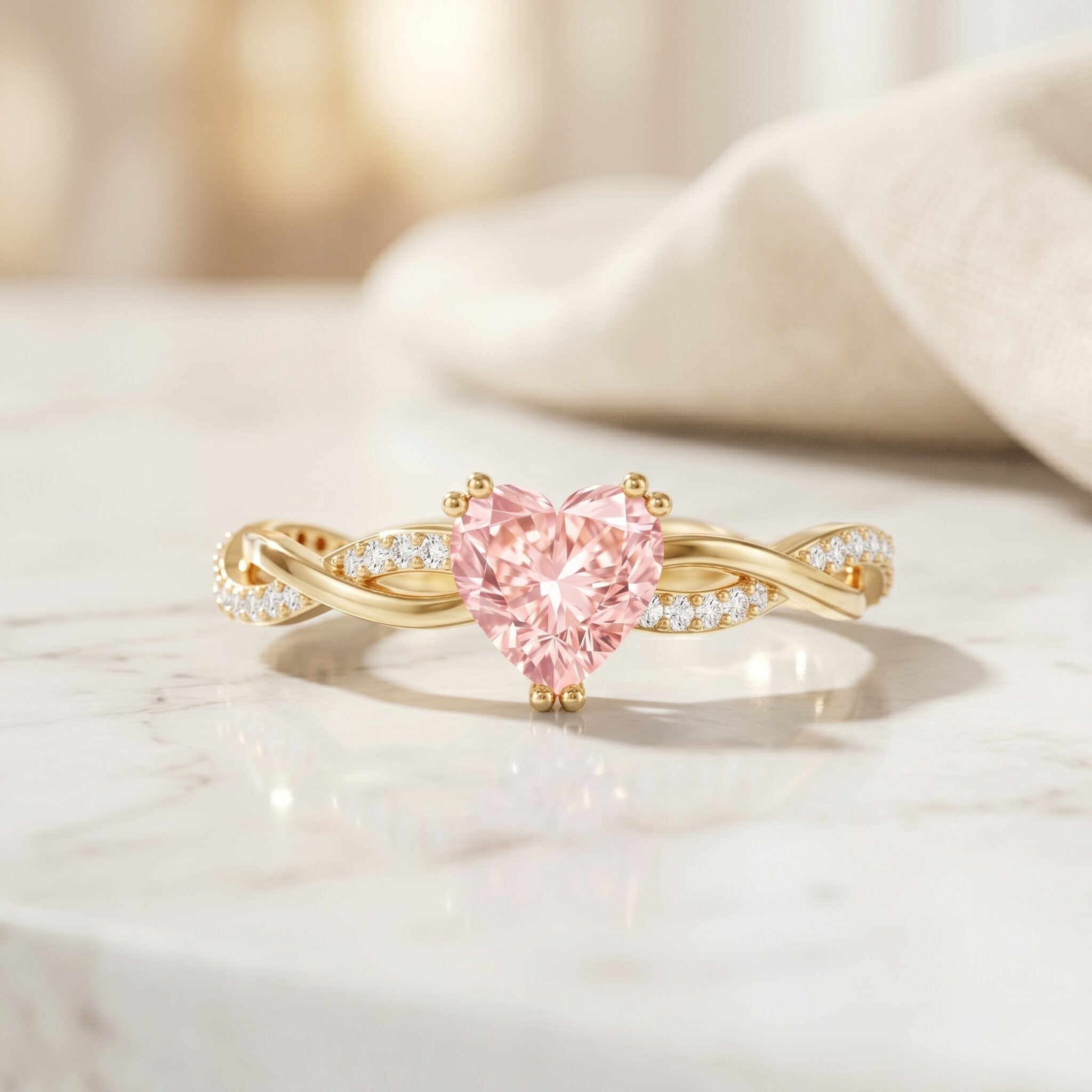 1 CT IGI Certified Lab Grown Pink Diamond Heart Engagement Ring with Crossover Shank VVS - Rosec Jewels