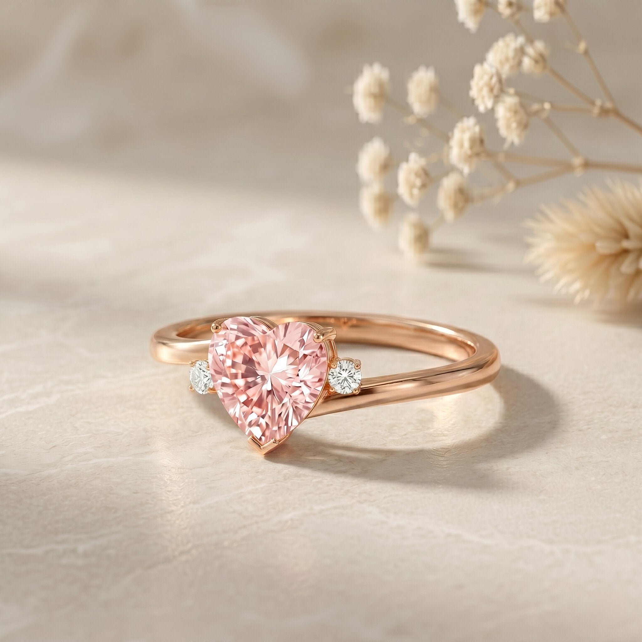 IGI Certified 1 CT Lab Grown Pink Diamond Heart Promise Ring VVS - Rosec Jewels