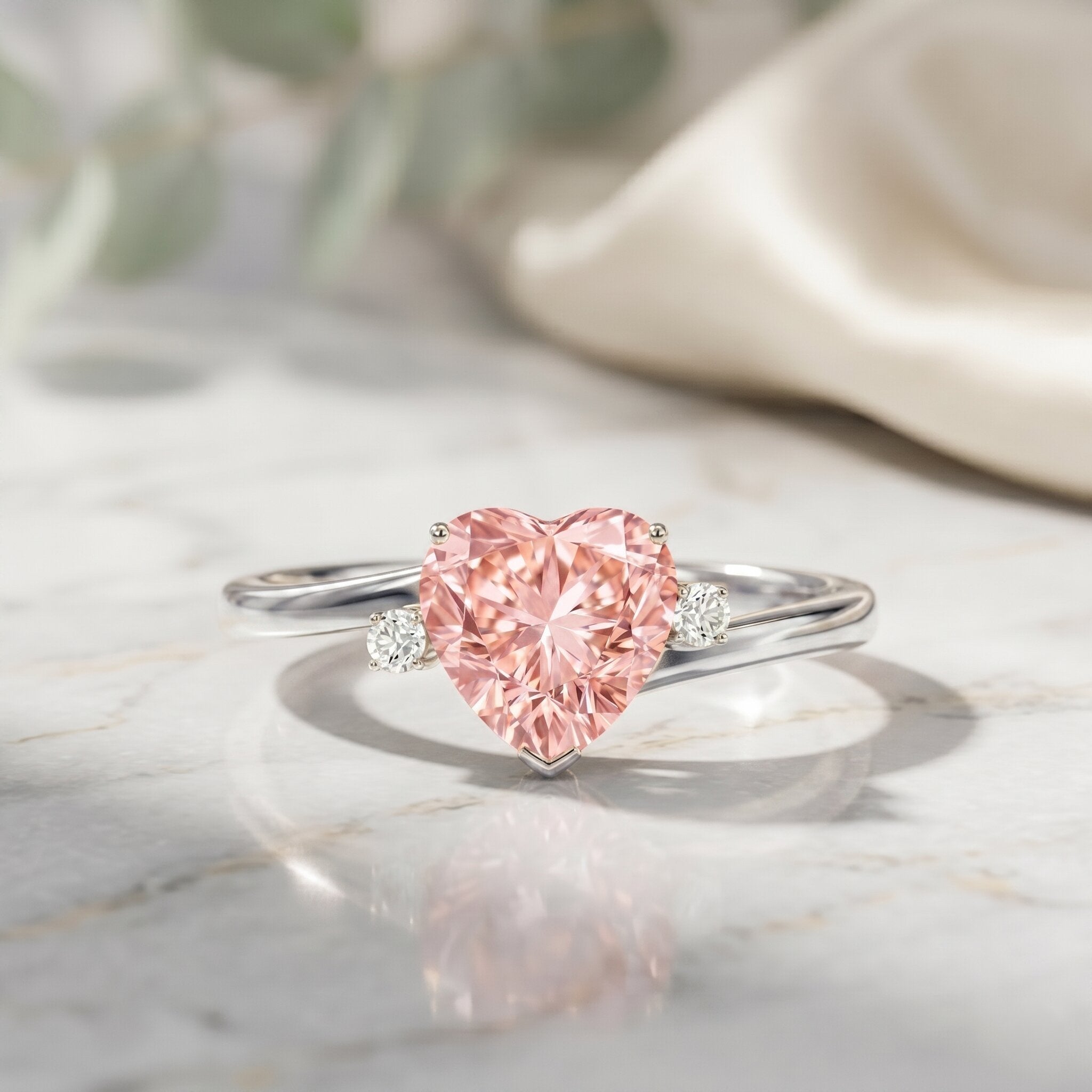 IGI Certified 1 CT Lab Grown Pink Diamond Heart Promise Ring Fancy Pink - VS1 - Rosec Jewels