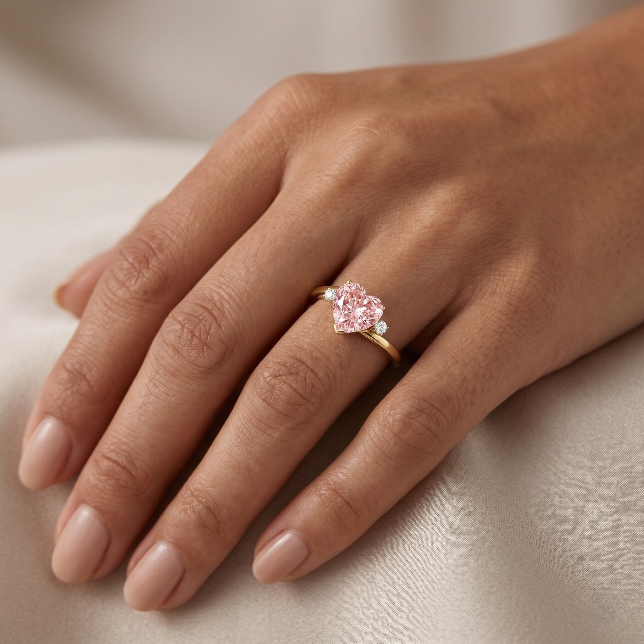 IGI Certified 1 CT Lab Grown Pink Diamond Heart Promise Ring Fancy Pink - VS1 - Rosec Jewels