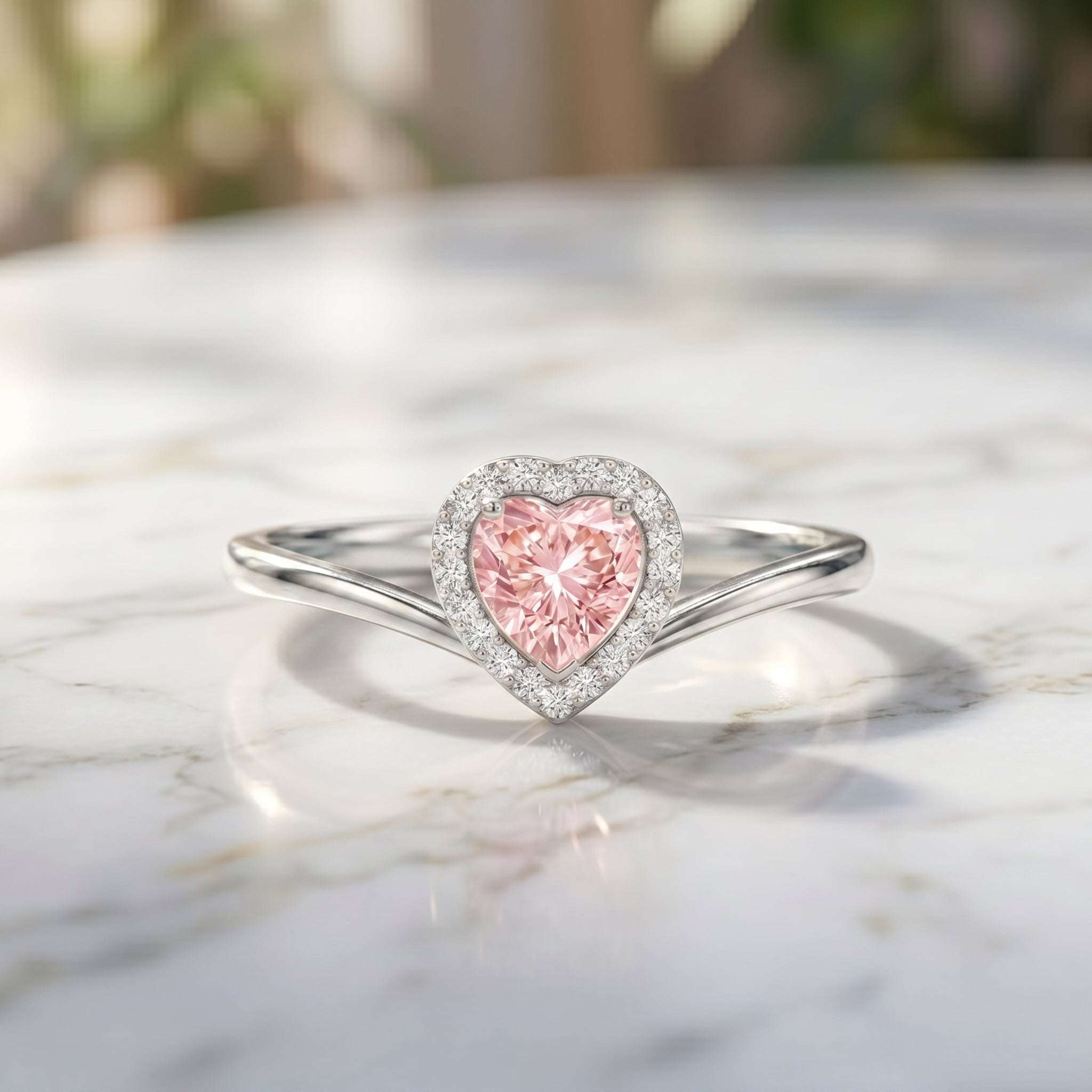 IGI Certified Lab Grown Pink Diamond Heart Promise Ring with Halo Fancy Pink - VS1 - Rosec Jewels