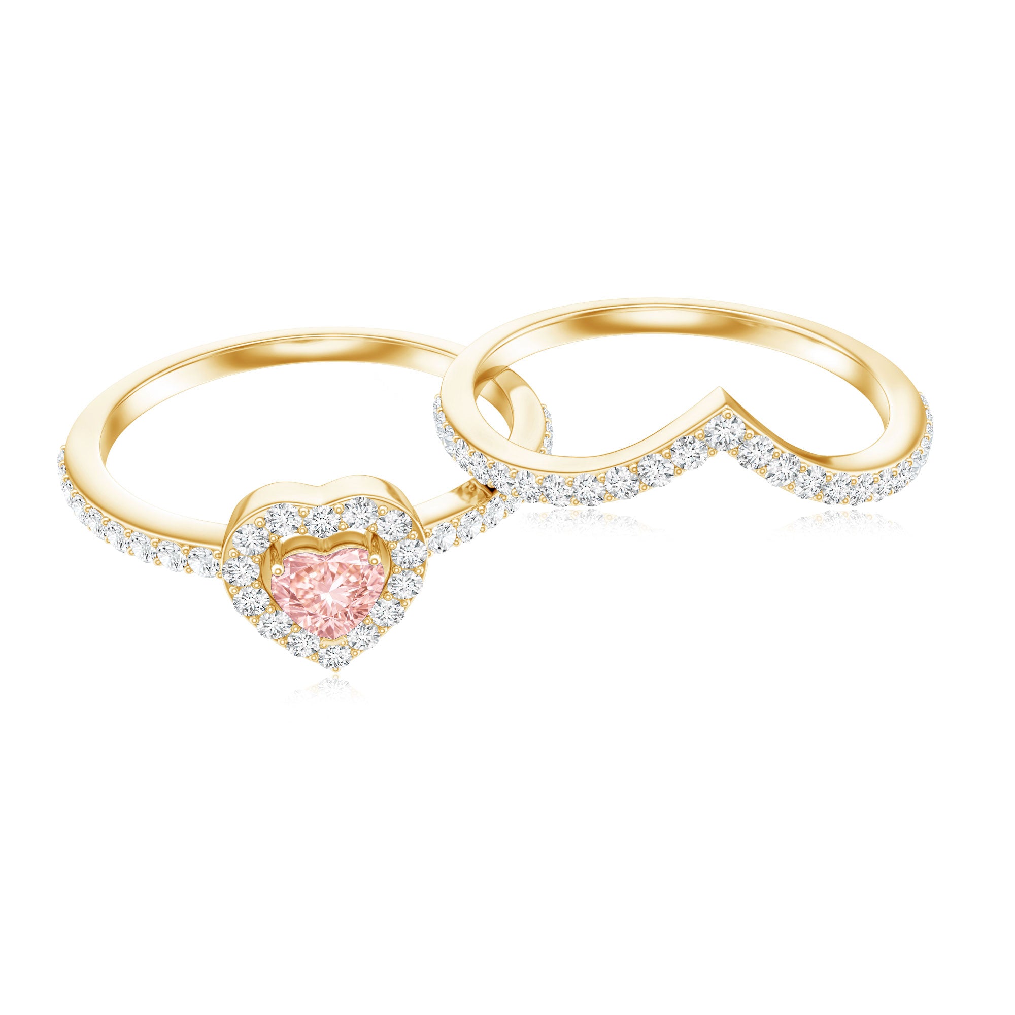 Rosec Jewels-Heart Shape Lab Grown Pink and White Diamond Wedding Ring Set