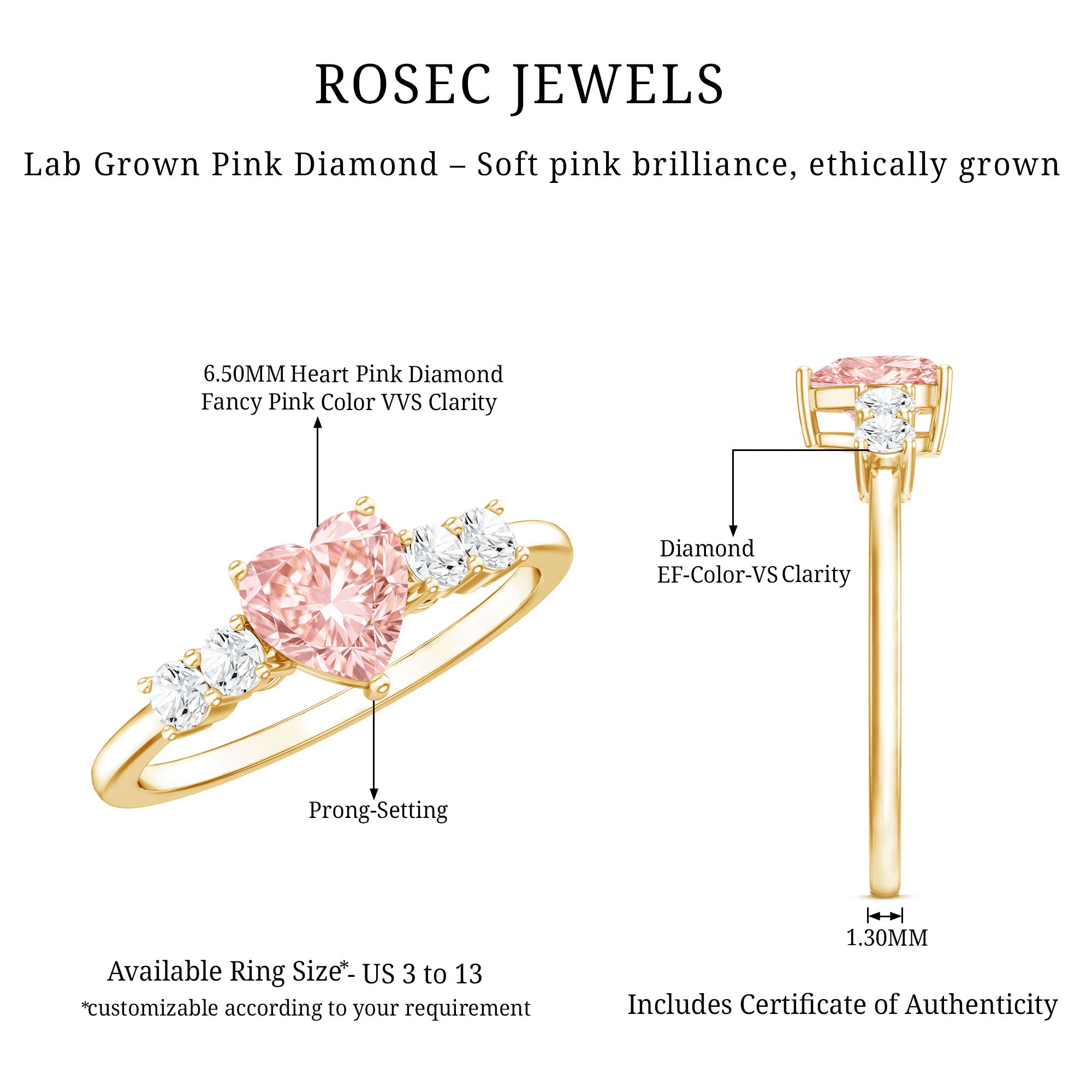 IGI Certified 1 Carat Lab Grown Pink and White Diamond Heart Promise Ring for Her E-VS1 - Rosec Jewels