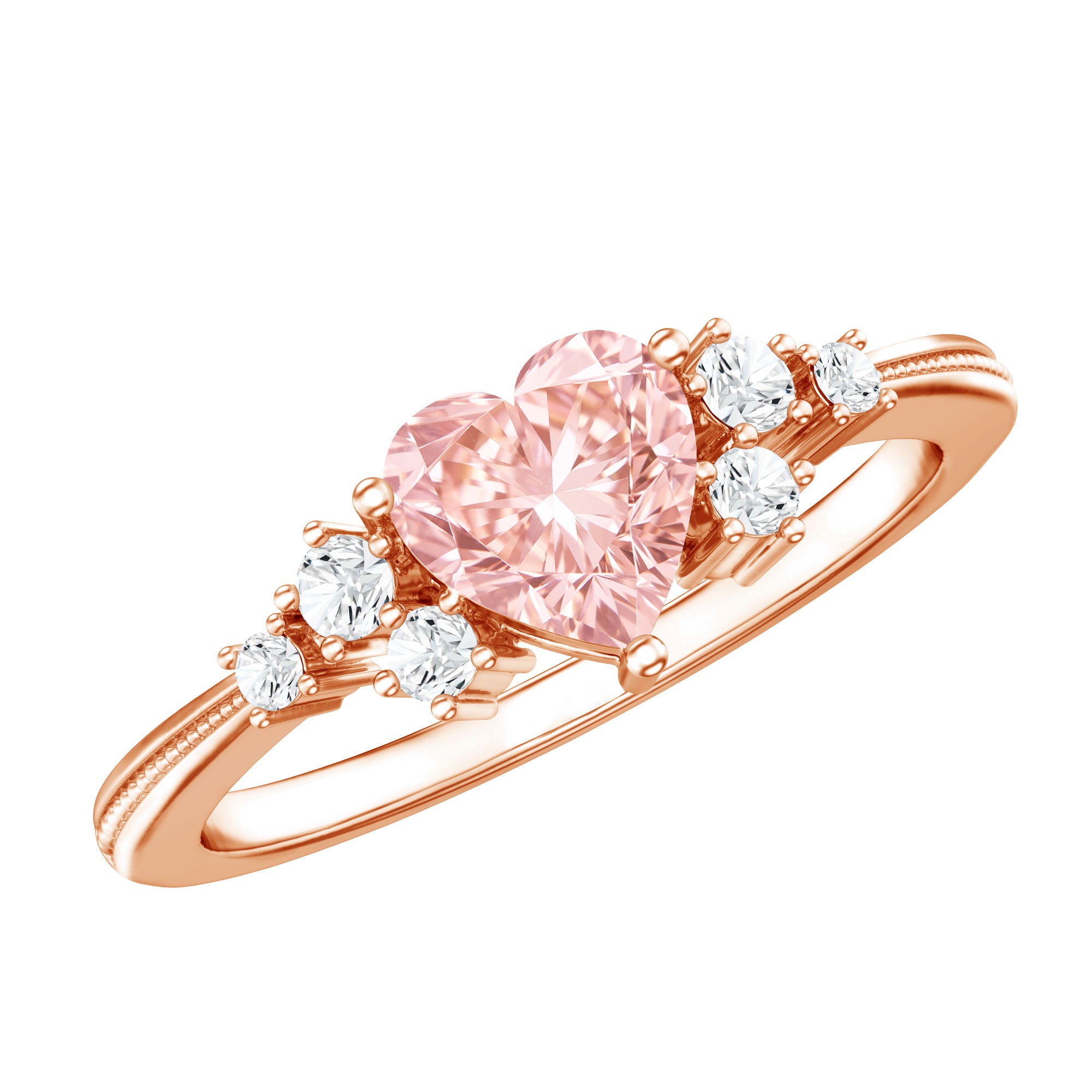 1 CT Lab Grown Pink and White Diamond Heart Engagement Ring IGI Certified Fancy Pink - VS1 - Rosec Jewels