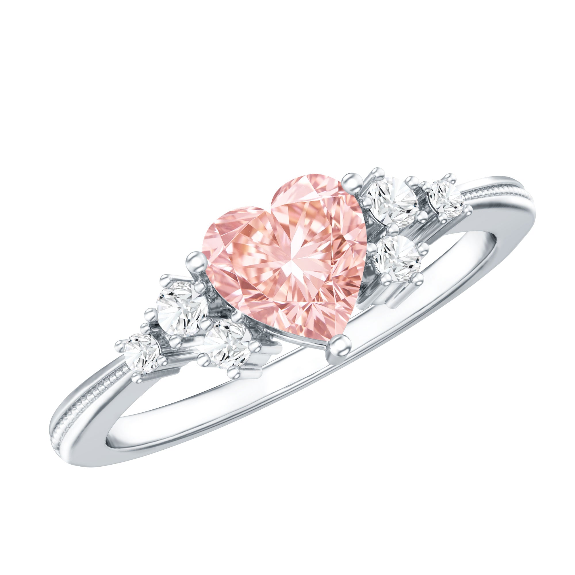 1 CT Lab Grown Pink and White Diamond Heart Engagement Ring IGI Certified E-VS1 - Rosec Jewels