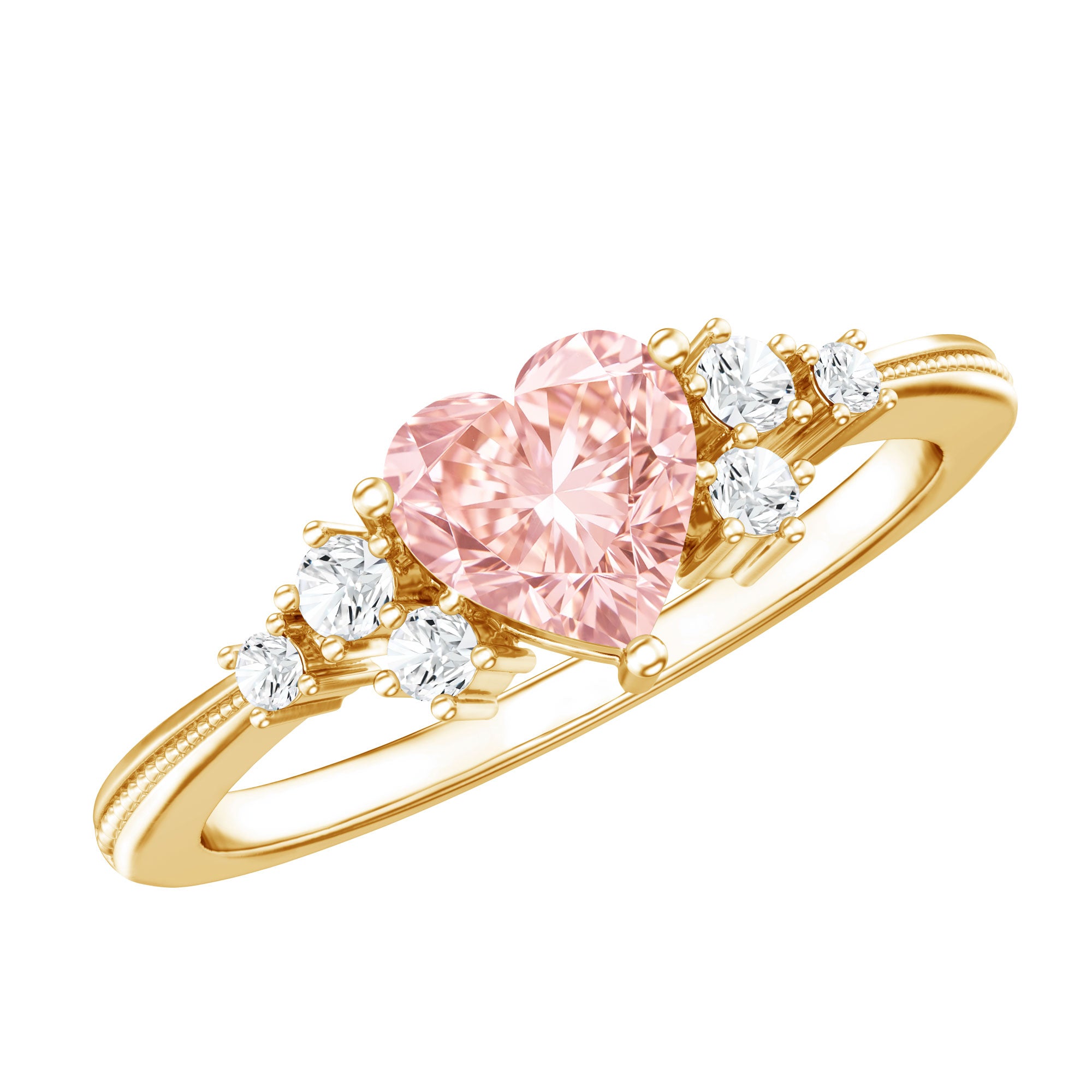 1 CT Lab Grown Pink and White Diamond Heart Engagement Ring IGI Certified Fancy Pink - VS1 - Rosec Jewels