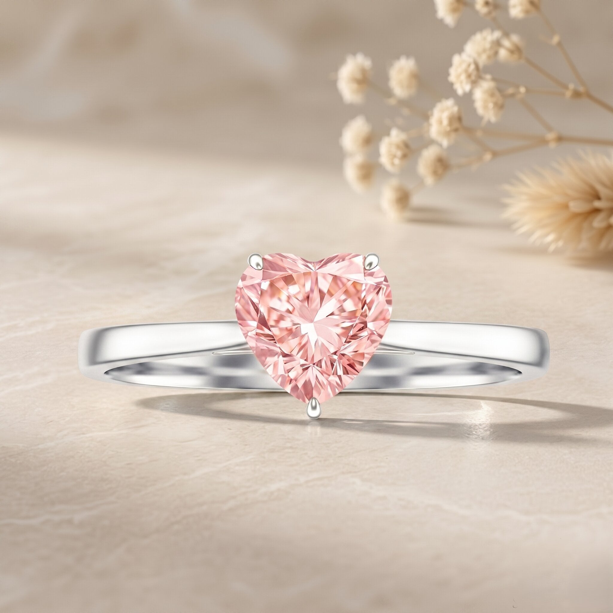 1 CT Lab Grown Pink Diamond Heart Promise Ring with IGI Certificate Fancy Pink - VS1 - Rosec Jewels