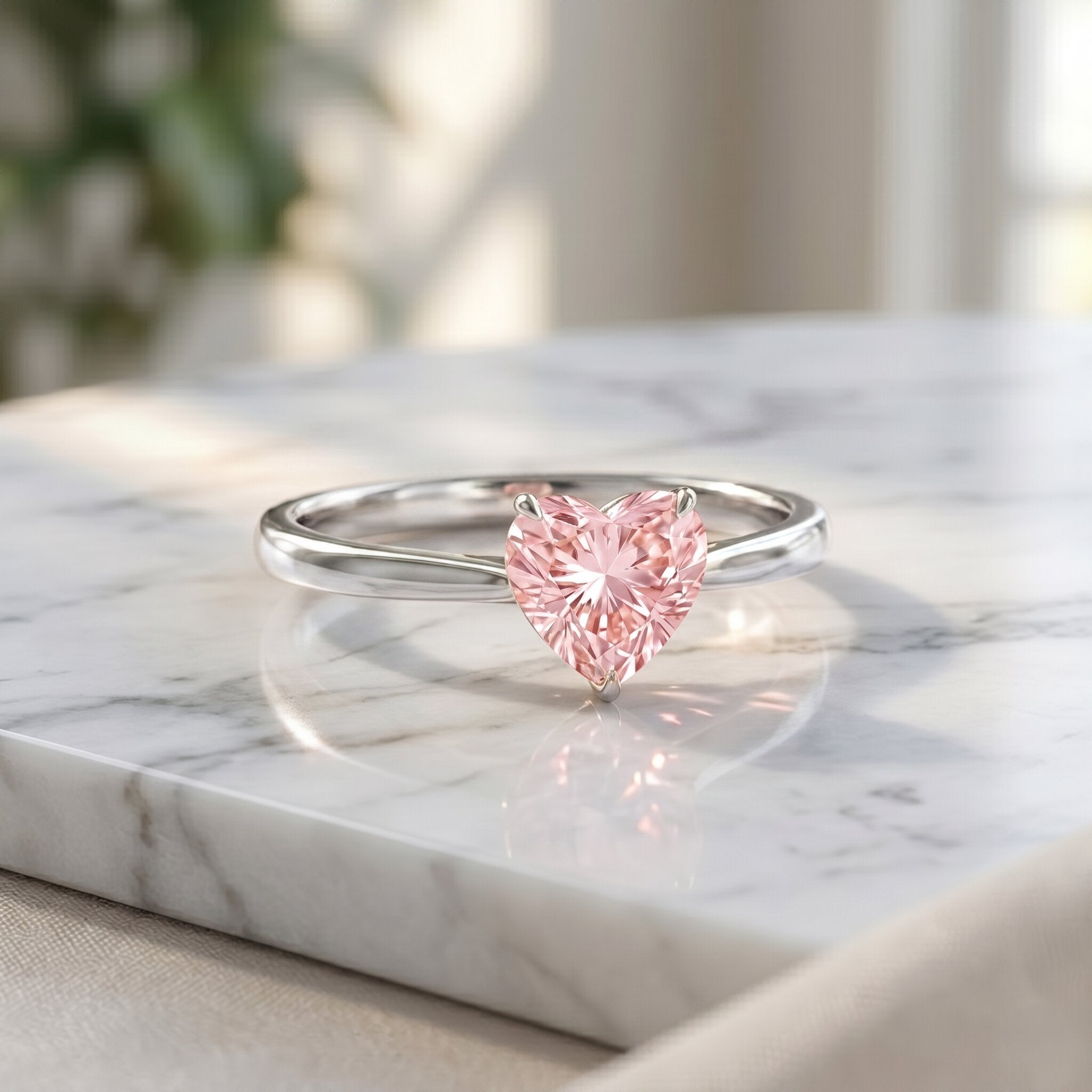 1 CT Lab Grown Pink Diamond Heart Promise Ring with IGI Certificate Fancy Pink - VS1 - Rosec Jewels