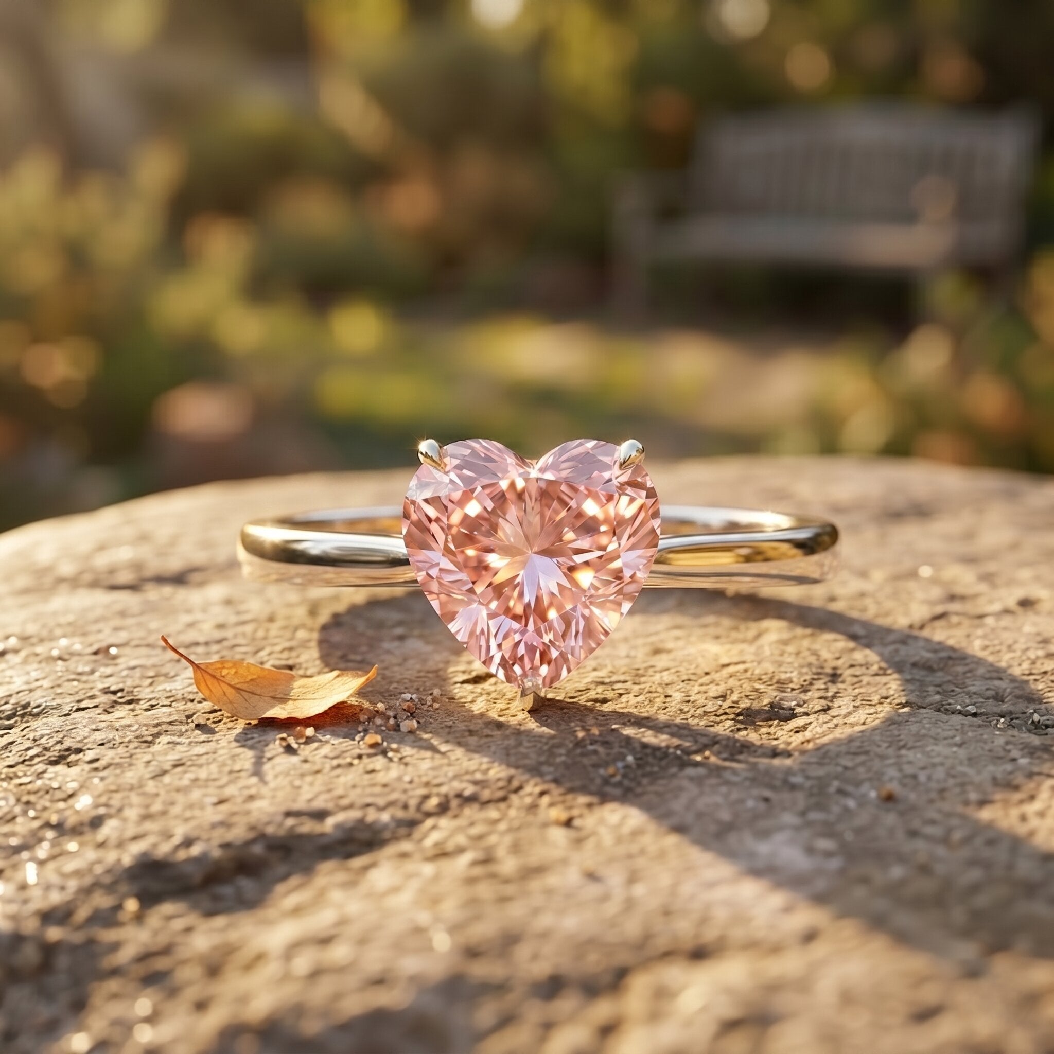 1 CT Lab Grown Pink Diamond Heart Promise Ring with IGI Certificate Fancy Pink - VS1 - Rosec Jewels