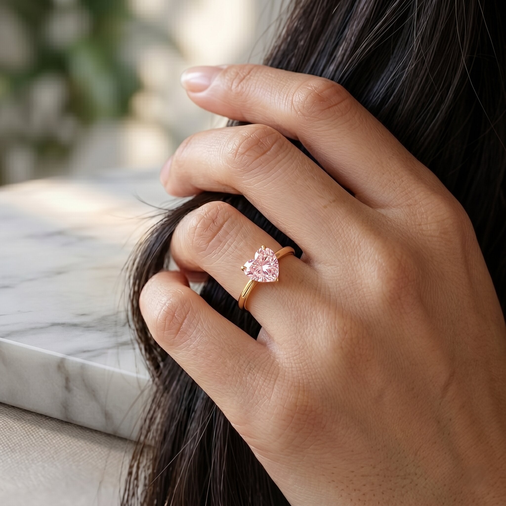 1 CT Lab Grown Pink Diamond Heart Promise Ring with IGI Certificate Fancy Pink - VS1 - Rosec Jewels