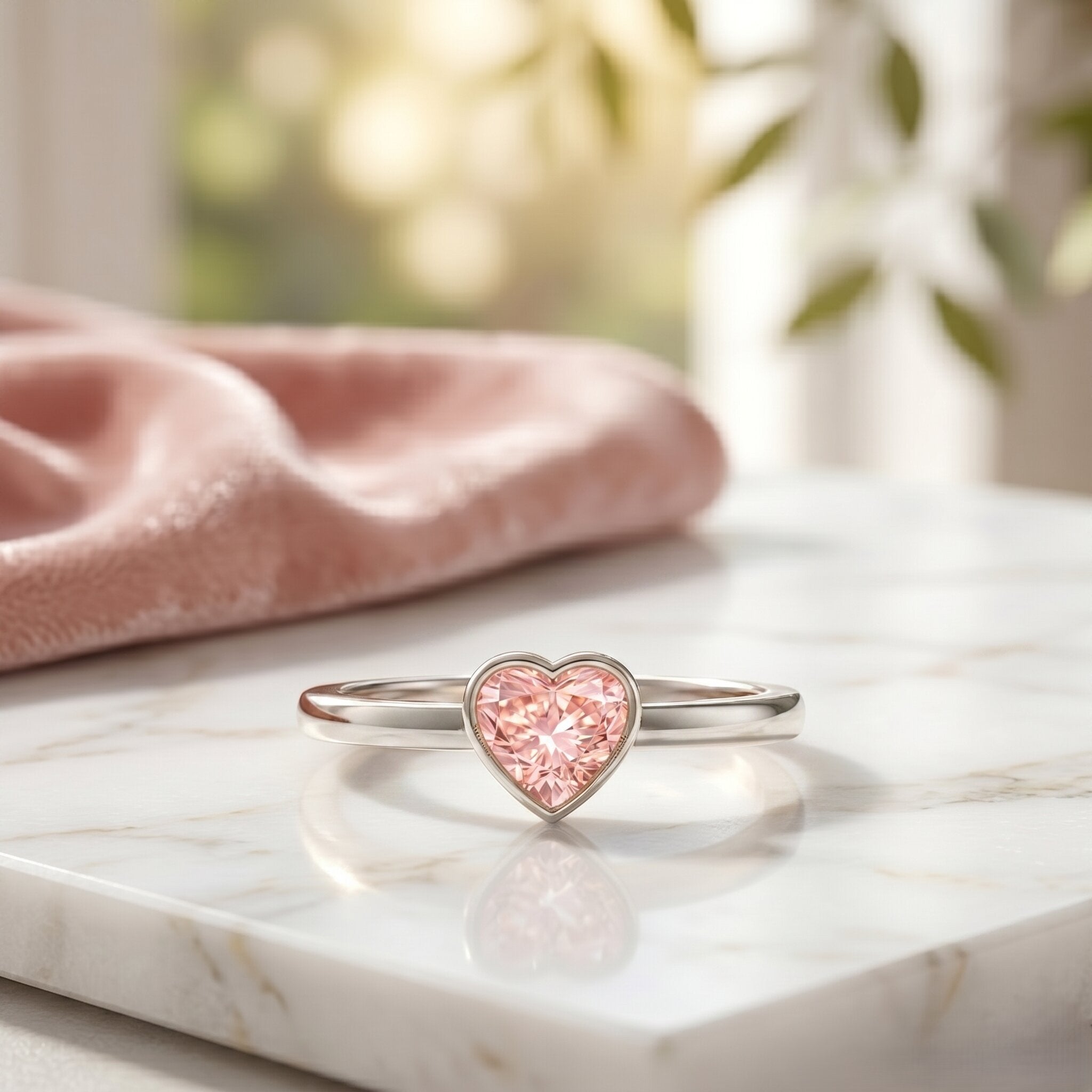 Bezel Set Lab Grown Pink Diamond Solitaire Promise Ring with IGI Certificate Fancy Pink - VS1 - Rosec Jewels