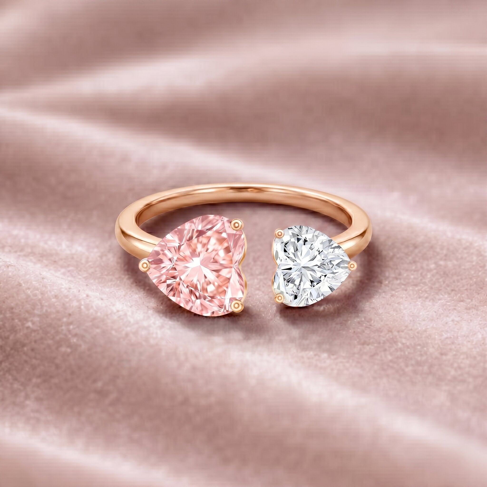 Heart Shape Lab Grown Pink White Diamond Toi Et Moi Promise Ring with IGI Certificate Fancy Pink - VS1 - Rosec Jewels