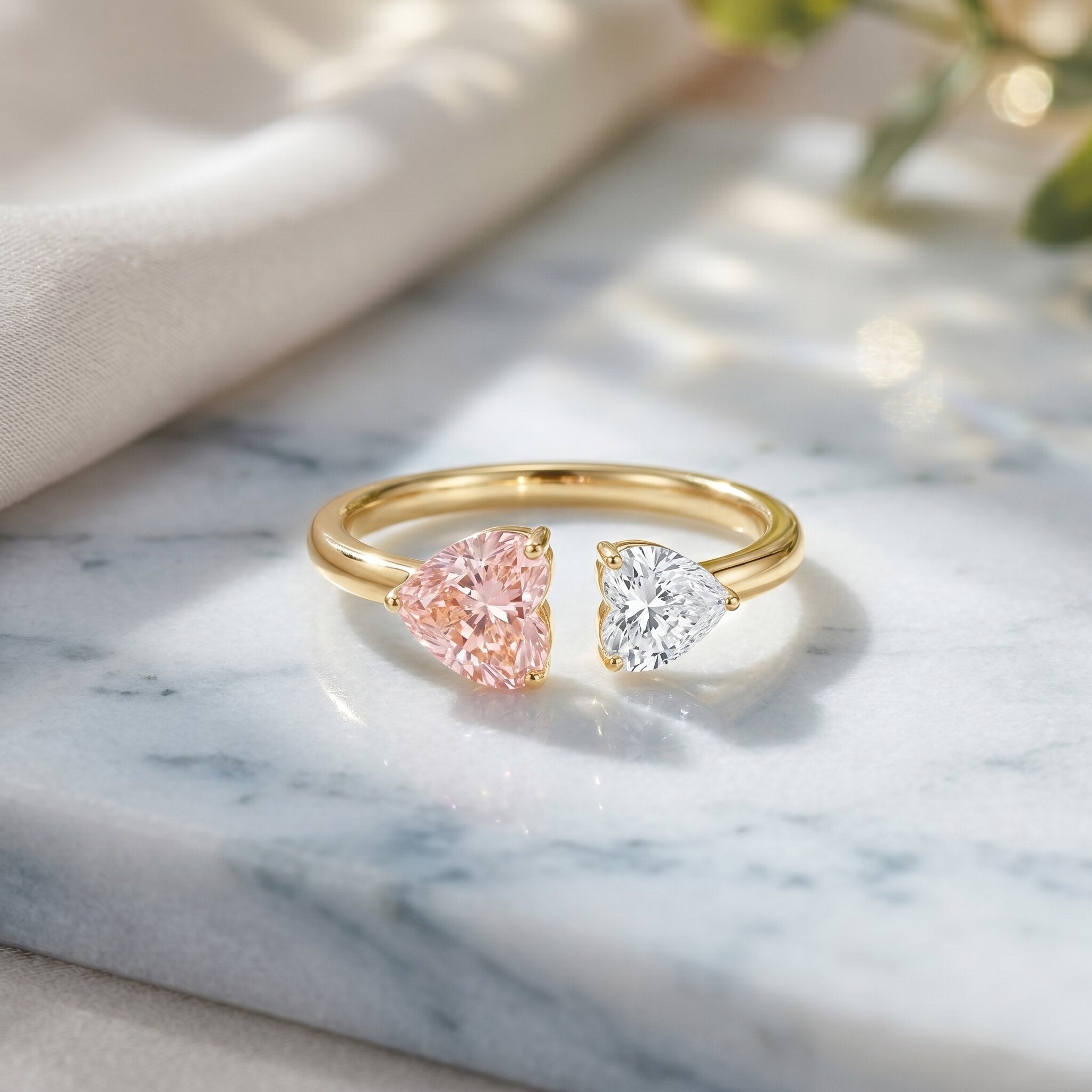 Heart Shape Lab Grown Pink White Diamond Toi Et Moi Promise Ring with IGI Certificate Fancy Pink - VS1 - Rosec Jewels