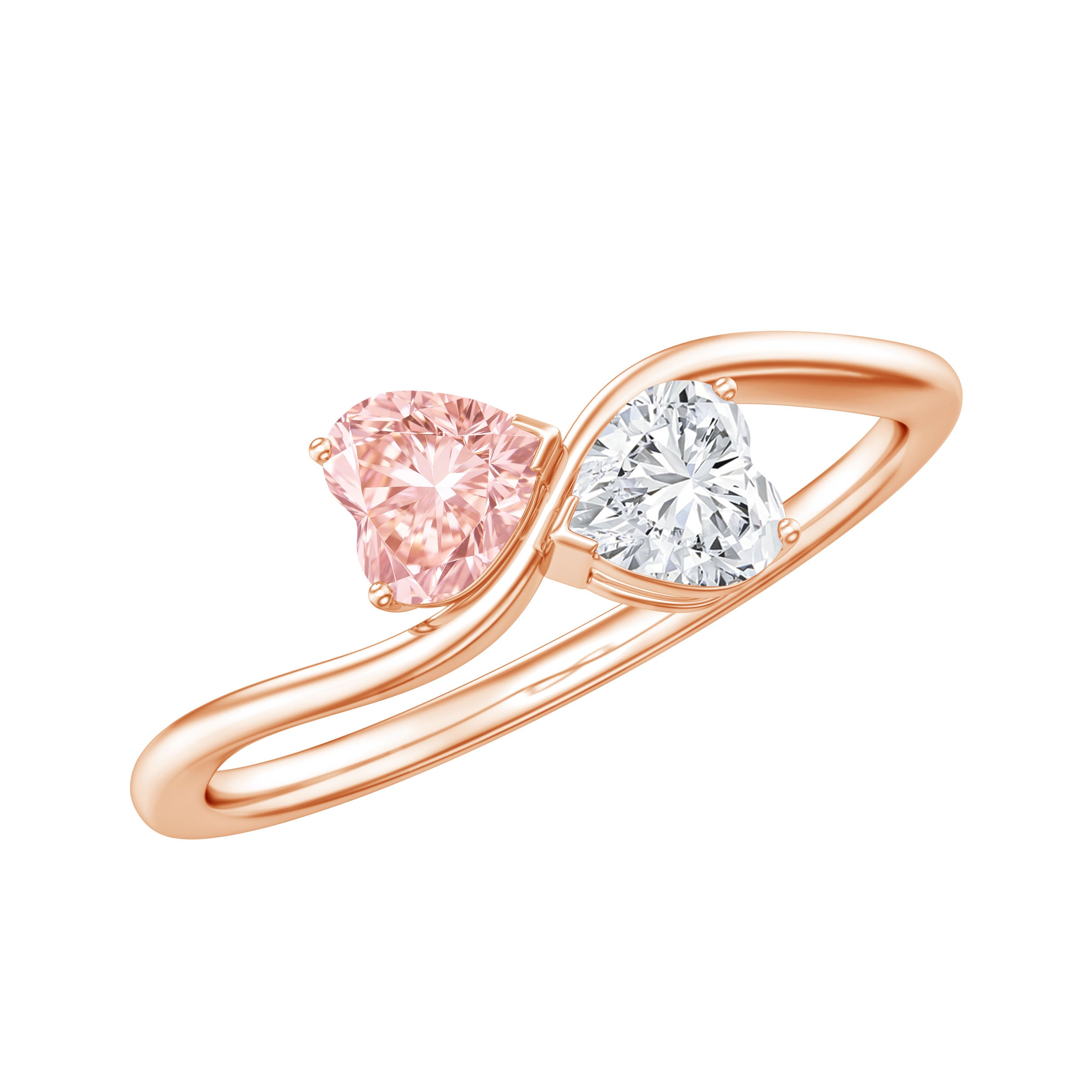 Lab Grown Pink and White Diamond Double Heart Promise Ring IGI Certified E-VS1 - Rosec Jewels