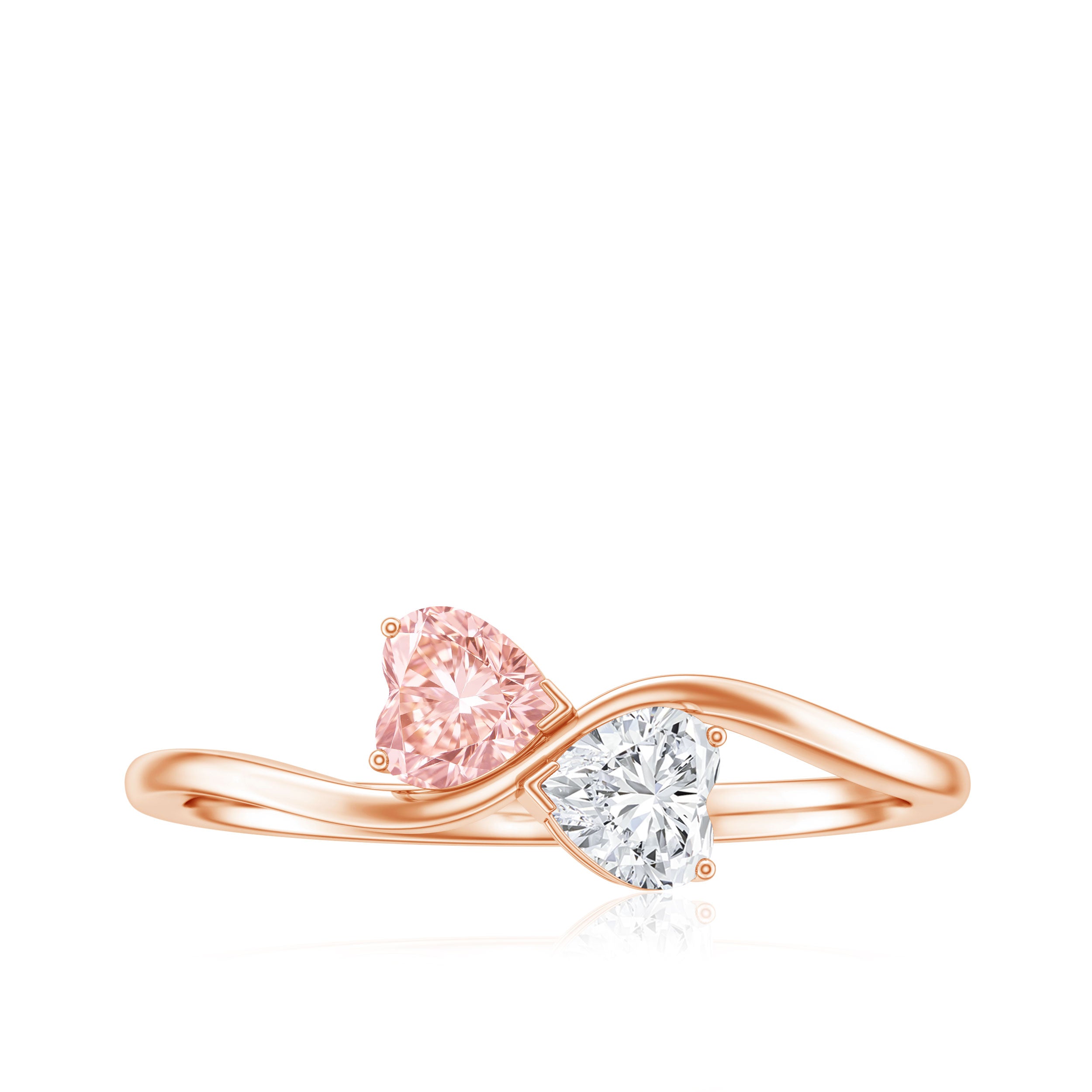 Lab Grown Pink and White Diamond Double Heart Promise Ring IGI Certified Fancy Pink - VS1 - Rosec Jewels