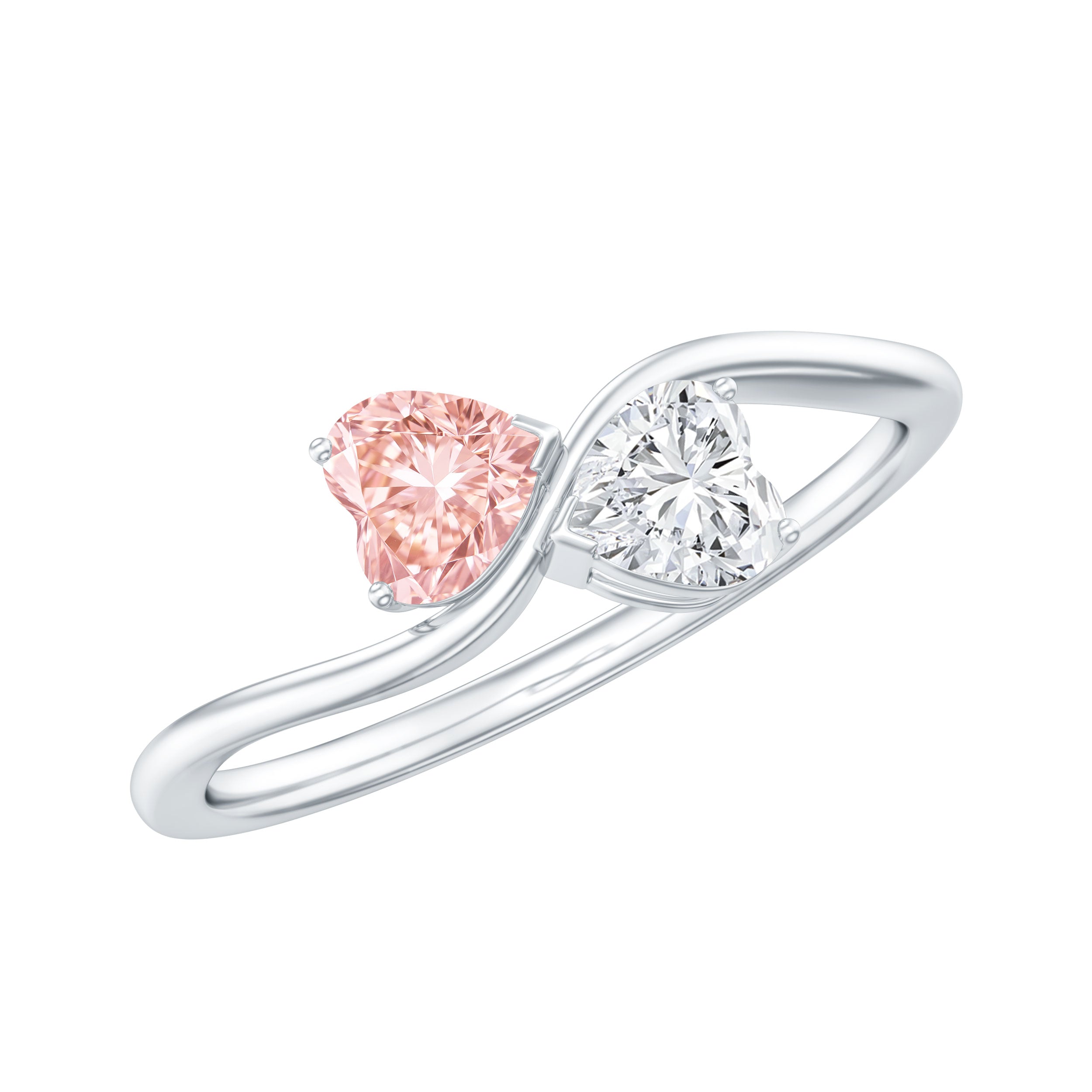 Lab Grown Pink and White Diamond Double Heart Promise Ring IGI Certified E-VS1 - Rosec Jewels