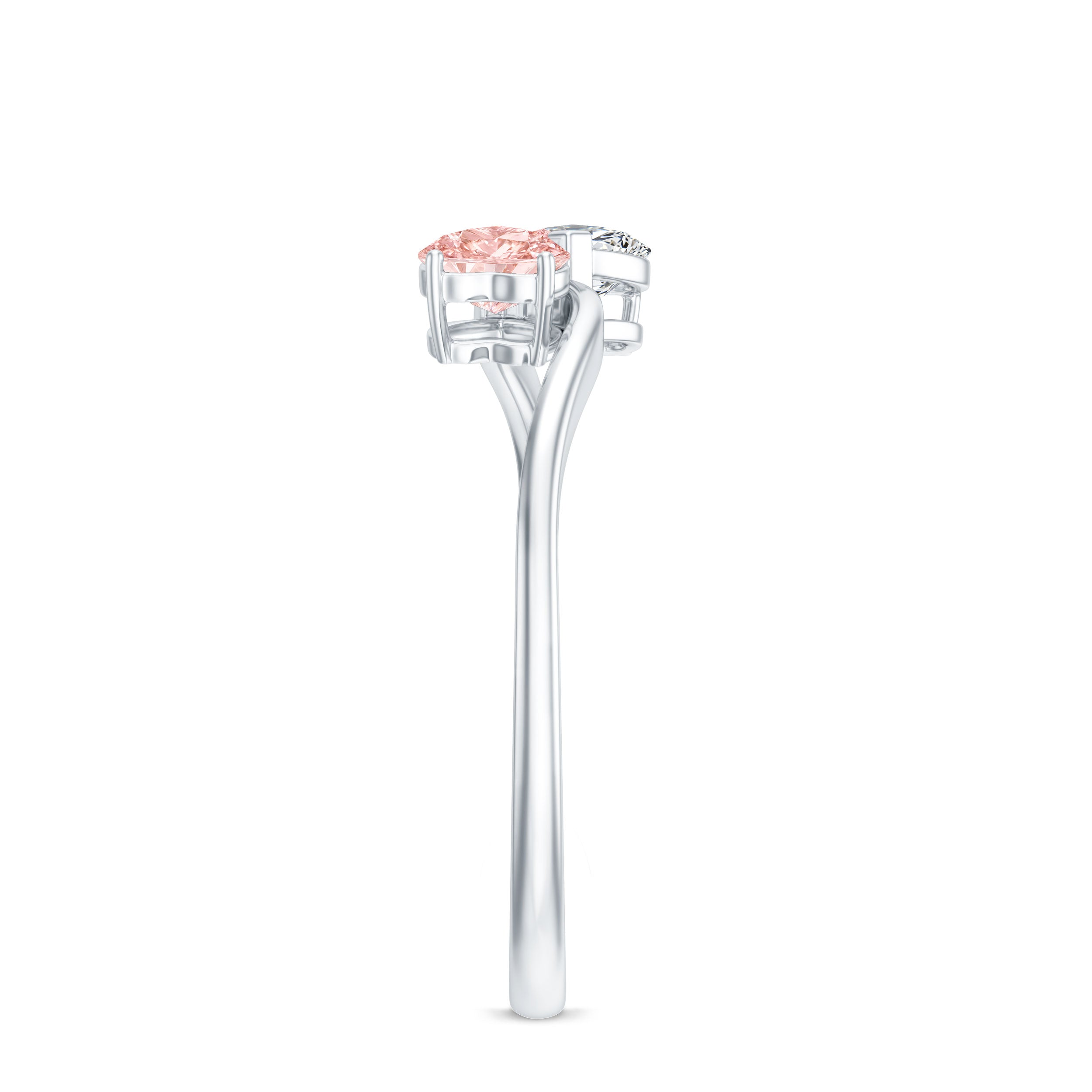Lab Grown Pink and White Diamond Double Heart Promise Ring IGI Certified E-VS1 - Rosec Jewels