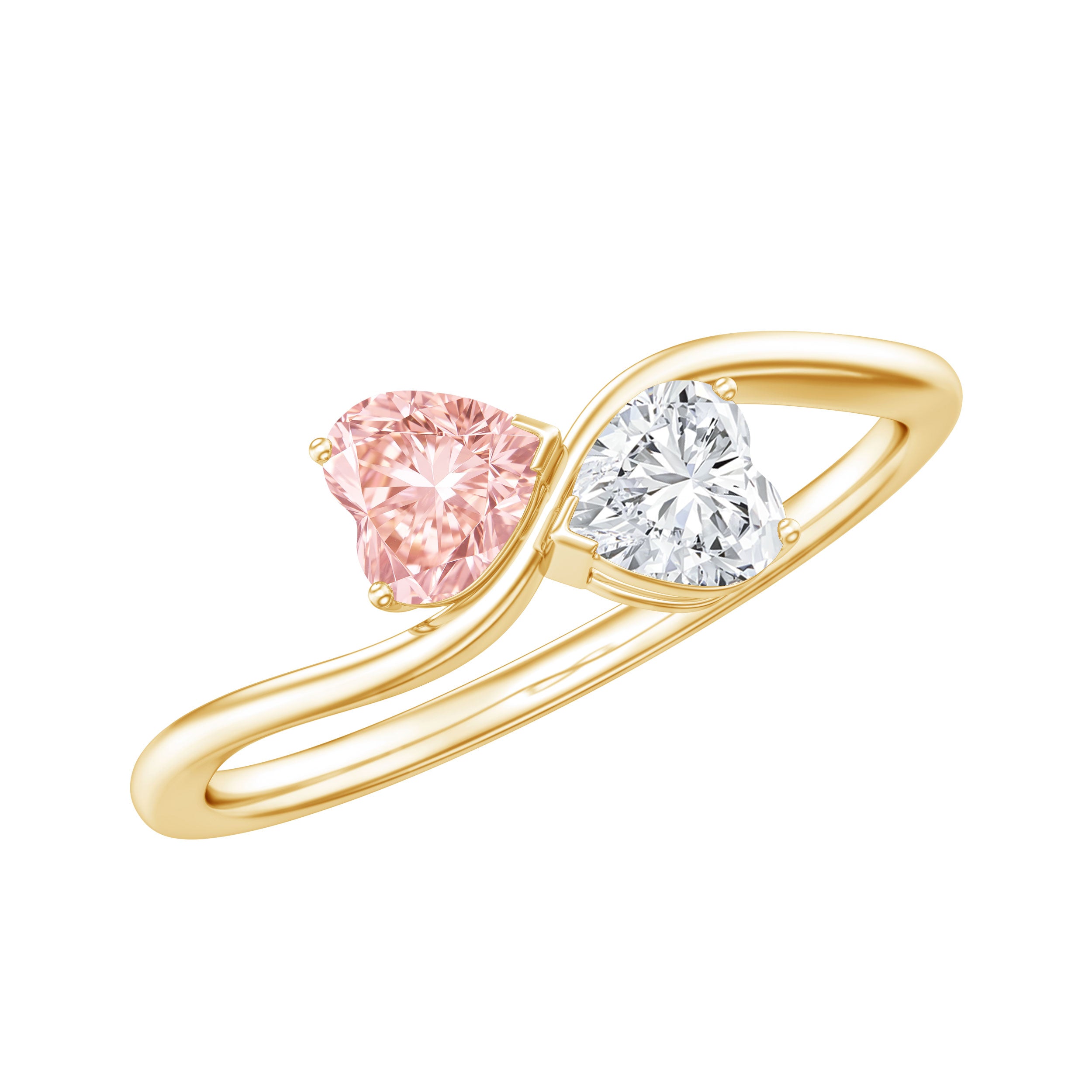 Lab Grown Pink and White Diamond Double Heart Promise Ring IGI Certified E-VS1 - Rosec Jewels