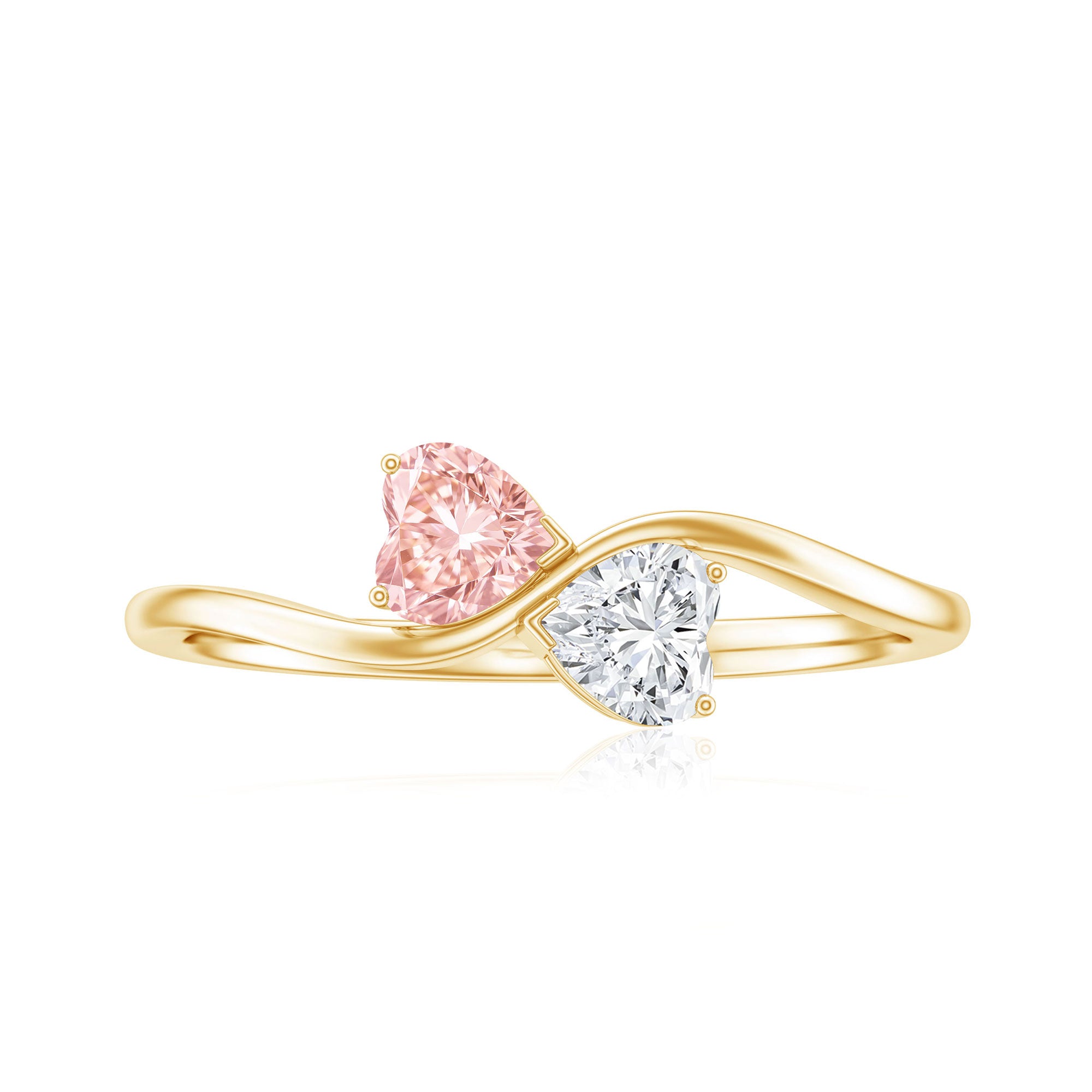 Lab Grown Pink and White Diamond Double Heart Promise Ring IGI Certified E-VS1 - Rosec Jewels