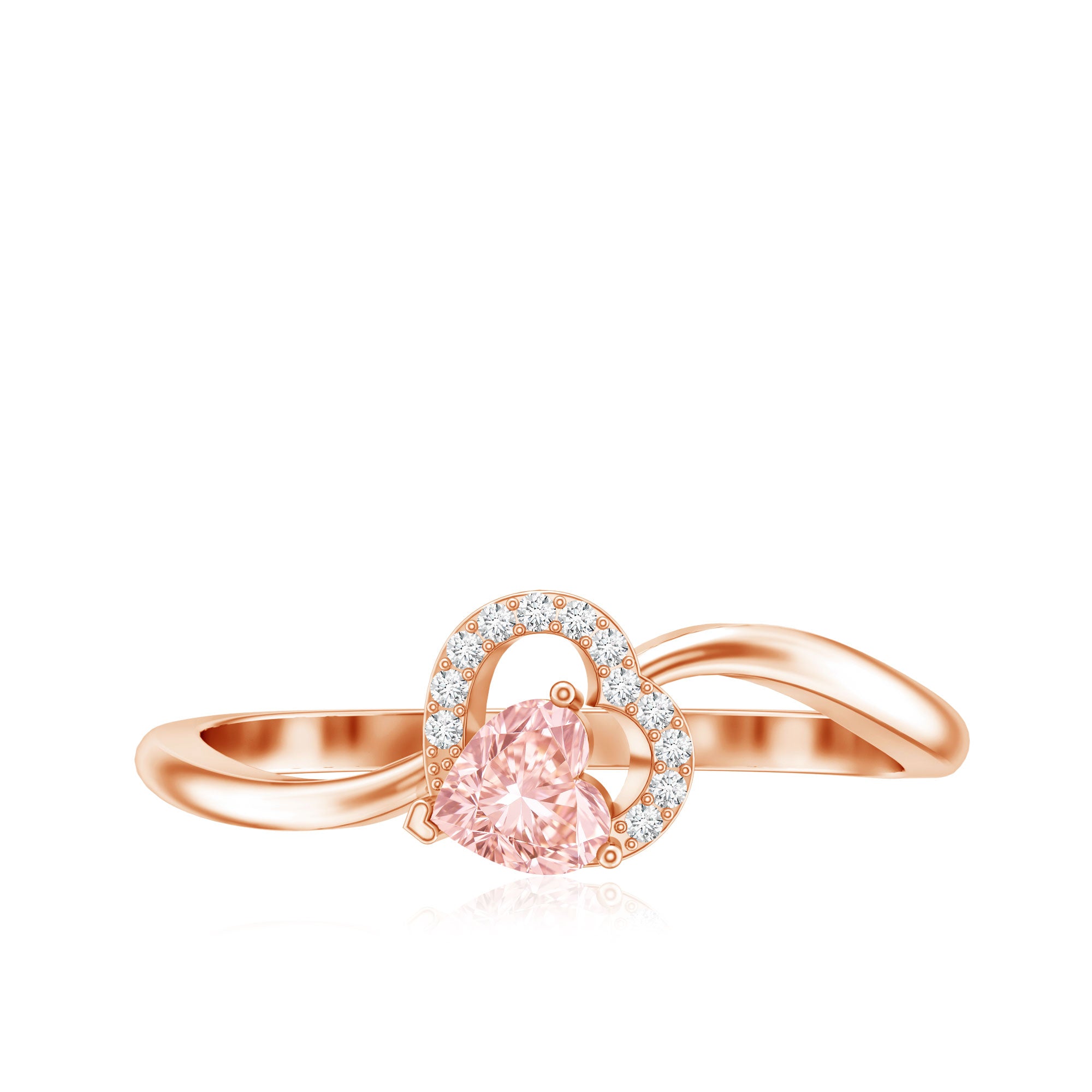 IGI Certified Lab Grown Pink Diamond Heart Promise Ring with Twisted Band E-VS1 - Rosec Jewels