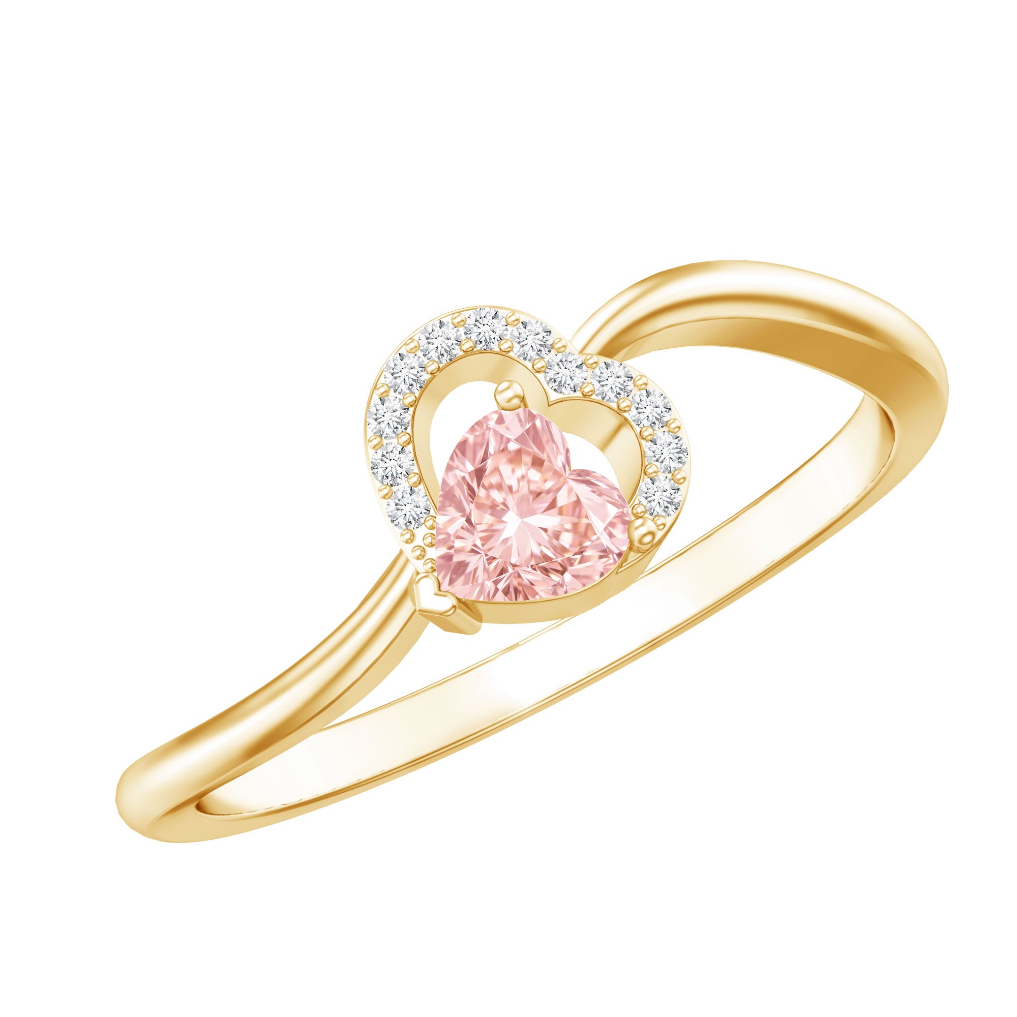 IGI Certified Lab Grown Pink Diamond Heart Promise Ring with Twisted Band E-VS1 - Rosec Jewels