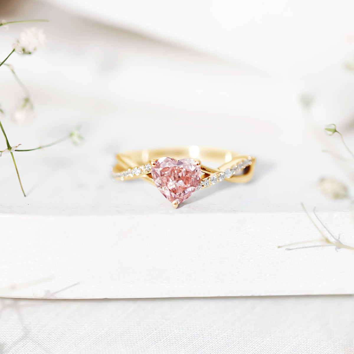 IGI Certified 1 CT Heart Shaped Lab Grown Pink Diamond Infinity Engagement Ring Fancy Pink - VS1 - Rosec Jewels