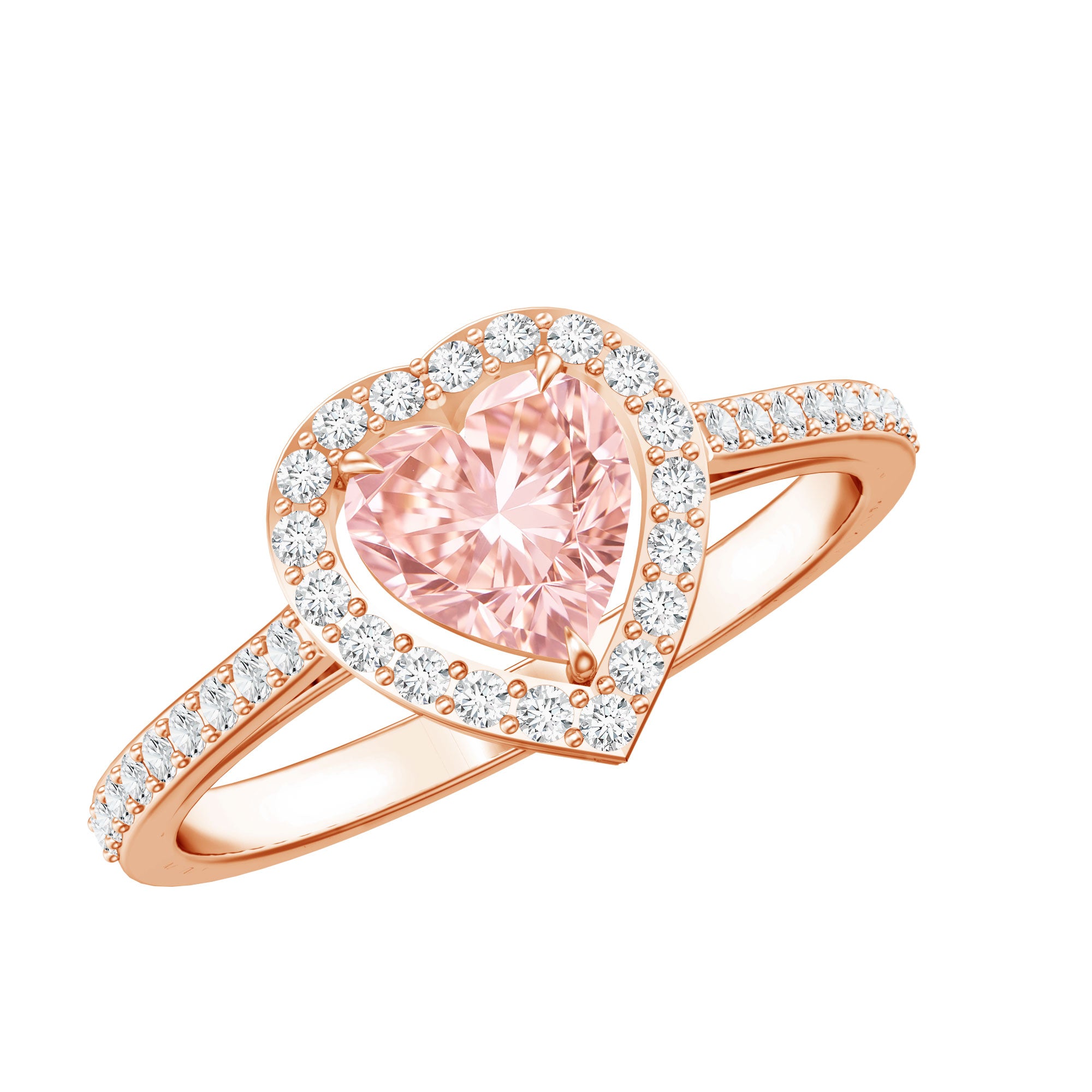 Heart Shape 1 CT Lab Grown Pink White Diamond Halo Engagement Ring IGI Certified Fancy Pink - VS1 - Rosec Jewels