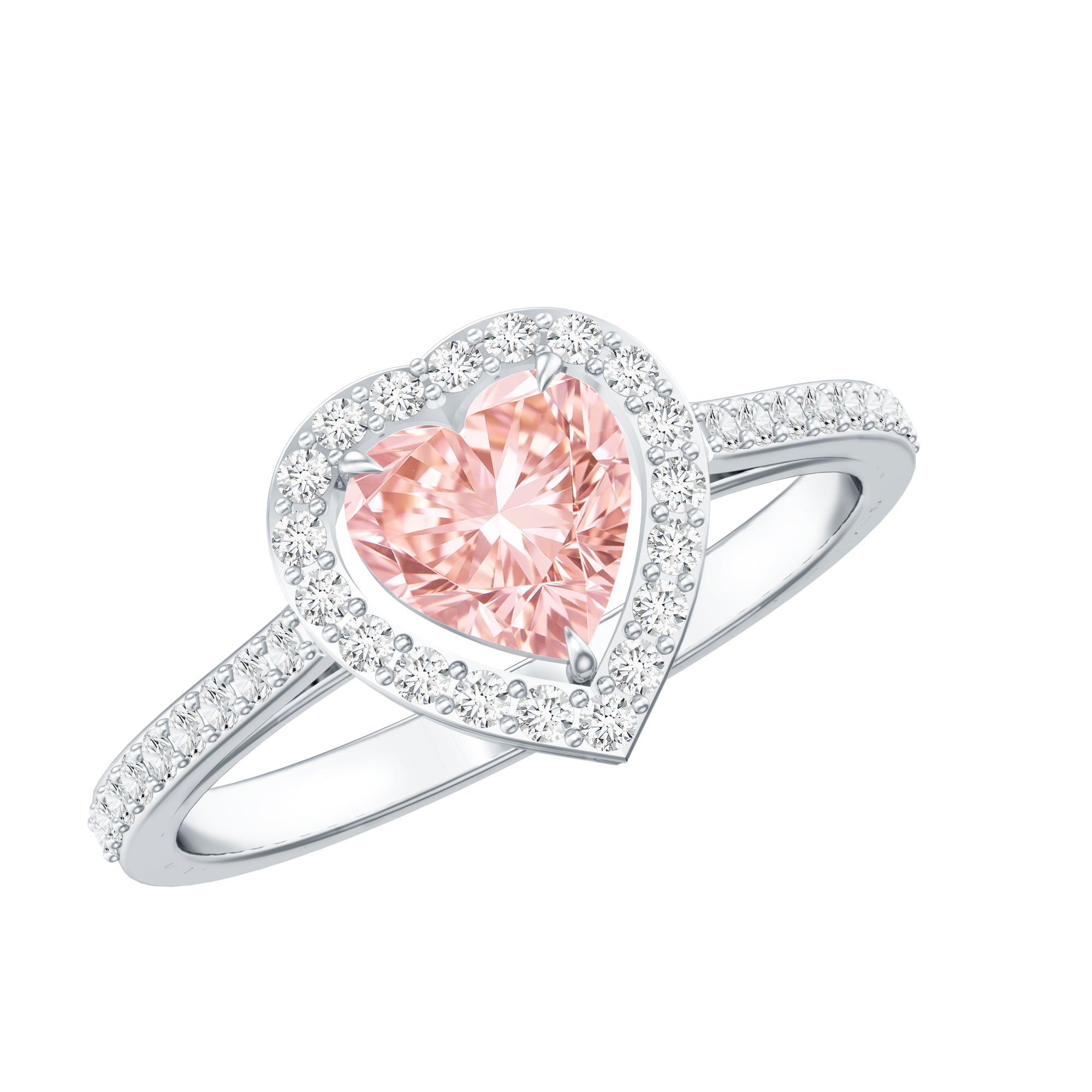 Heart Shape 1 CT Lab Grown Pink White Diamond Halo Engagement Ring IGI Certified Fancy Pink - VS1 - Rosec Jewels