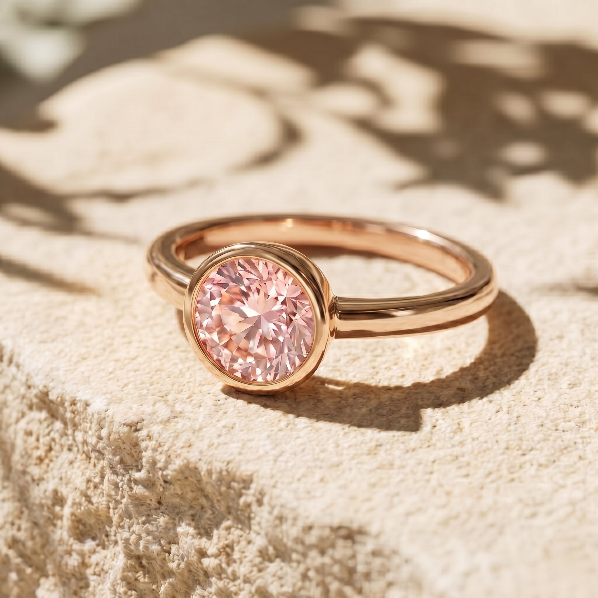 1 CT Lab Grown Pink Diamond Bezel Set Engagement Ring with IGI Certificate Fancy Pink - VS1 - Rosec Jewels
