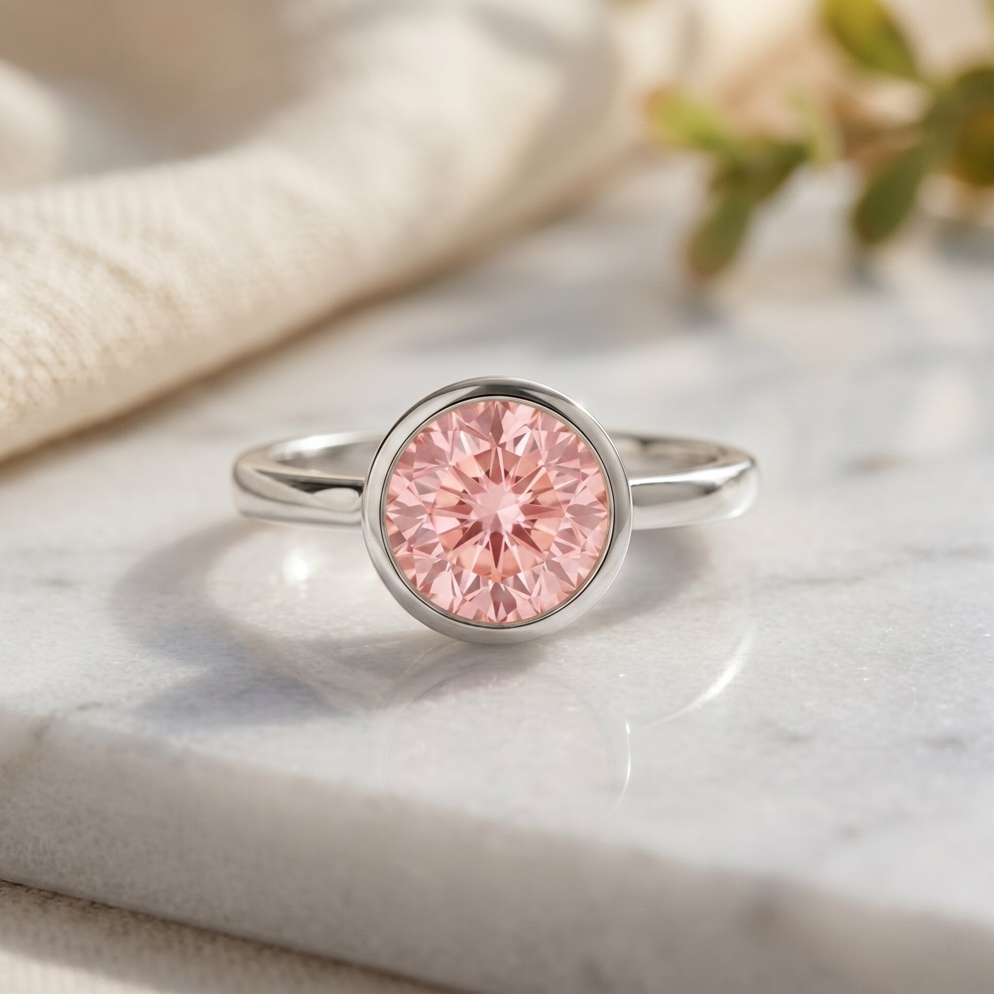 1 CT Lab Grown Pink Diamond Bezel Set Engagement Ring with IGI Certificate Fancy Pink - VS1 - Rosec Jewels