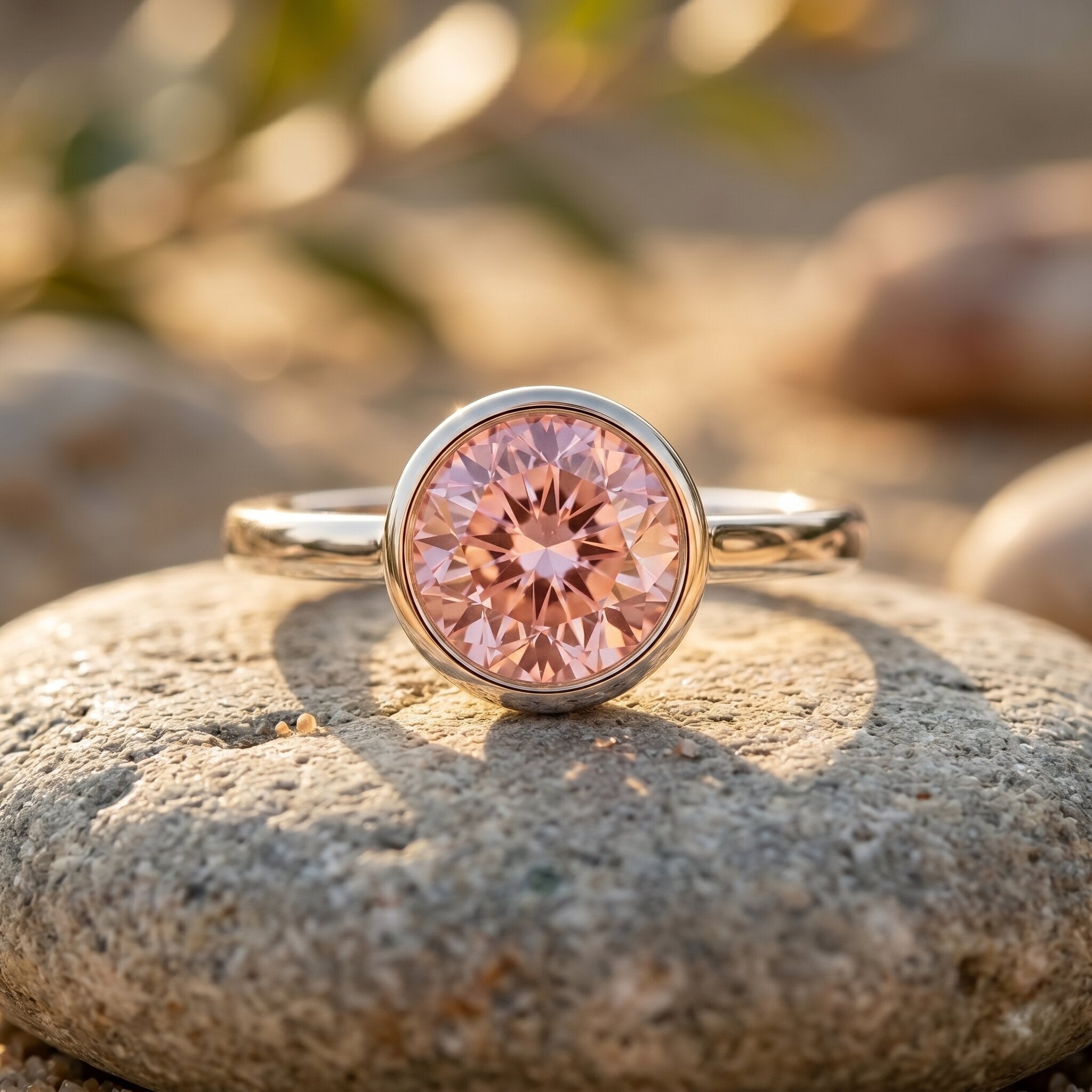 1 CT Lab Grown Pink Diamond Bezel Set Engagement Ring with IGI Certificate VVS - Rosec Jewels