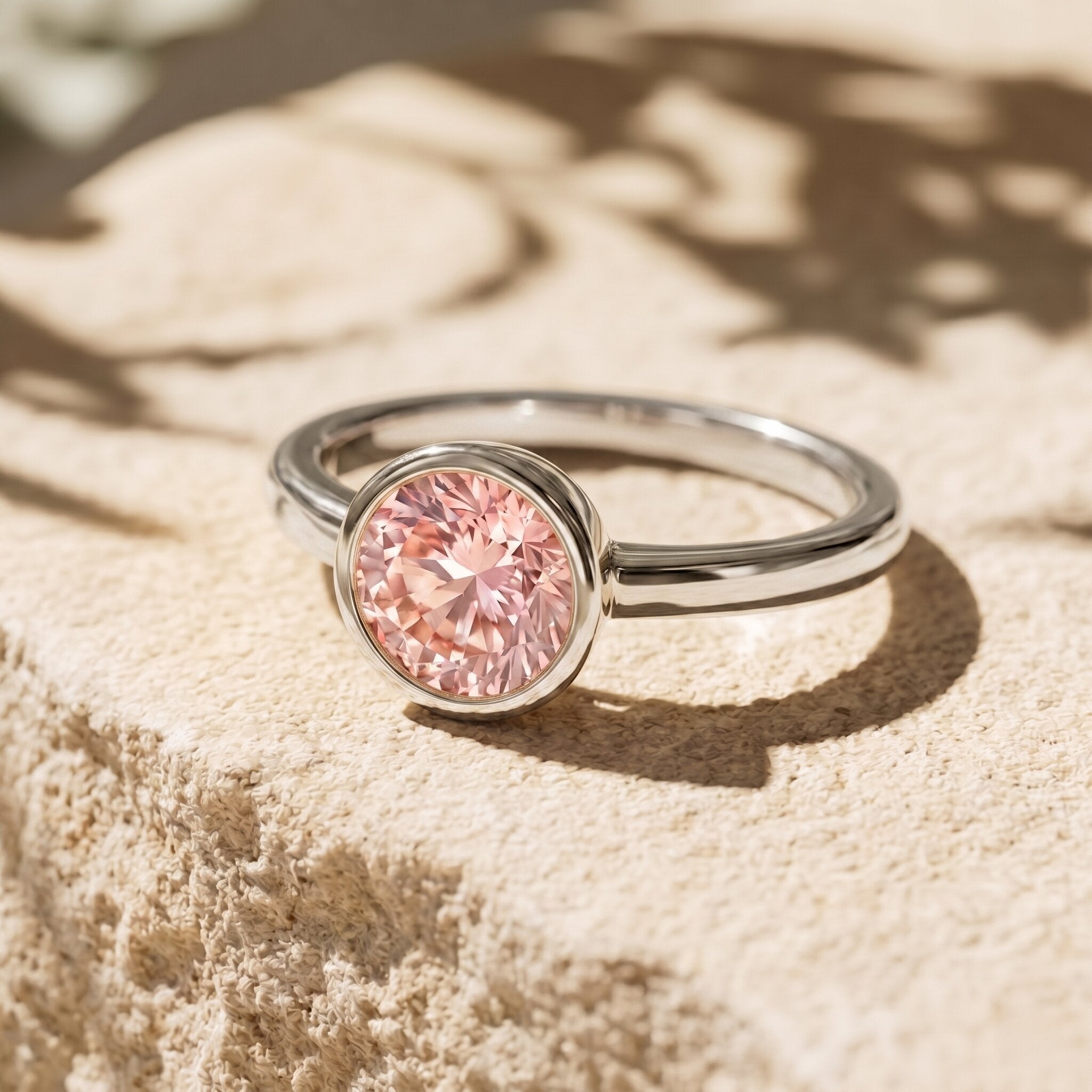 1 CT Lab Grown Pink Diamond Bezel Set Engagement Ring with IGI Certificate Fancy Pink - VS1 - Rosec Jewels