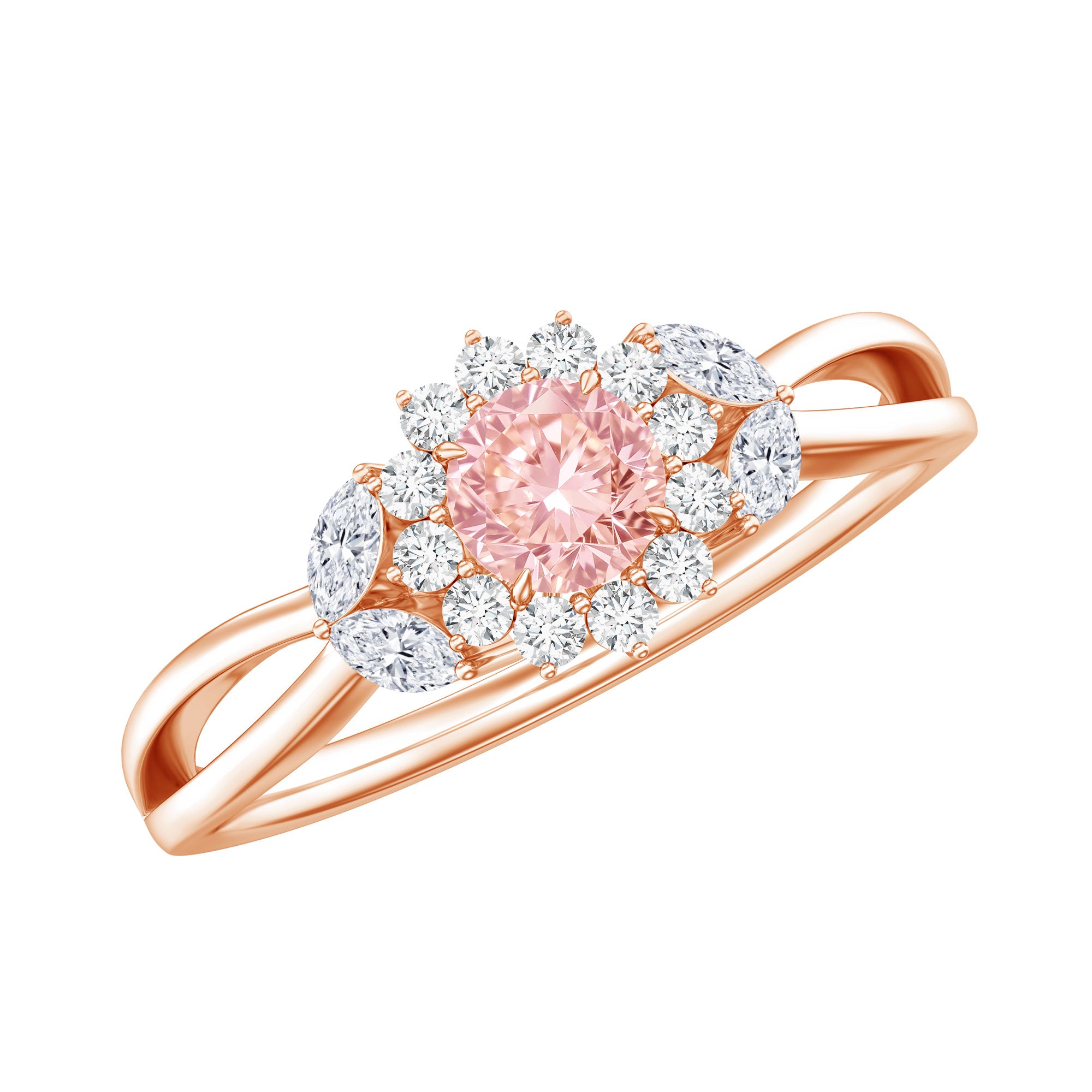 Lab Grown Pink and White Diamond Flower Engagement Ring IGI Certified E-VS1 - Rosec Jewels