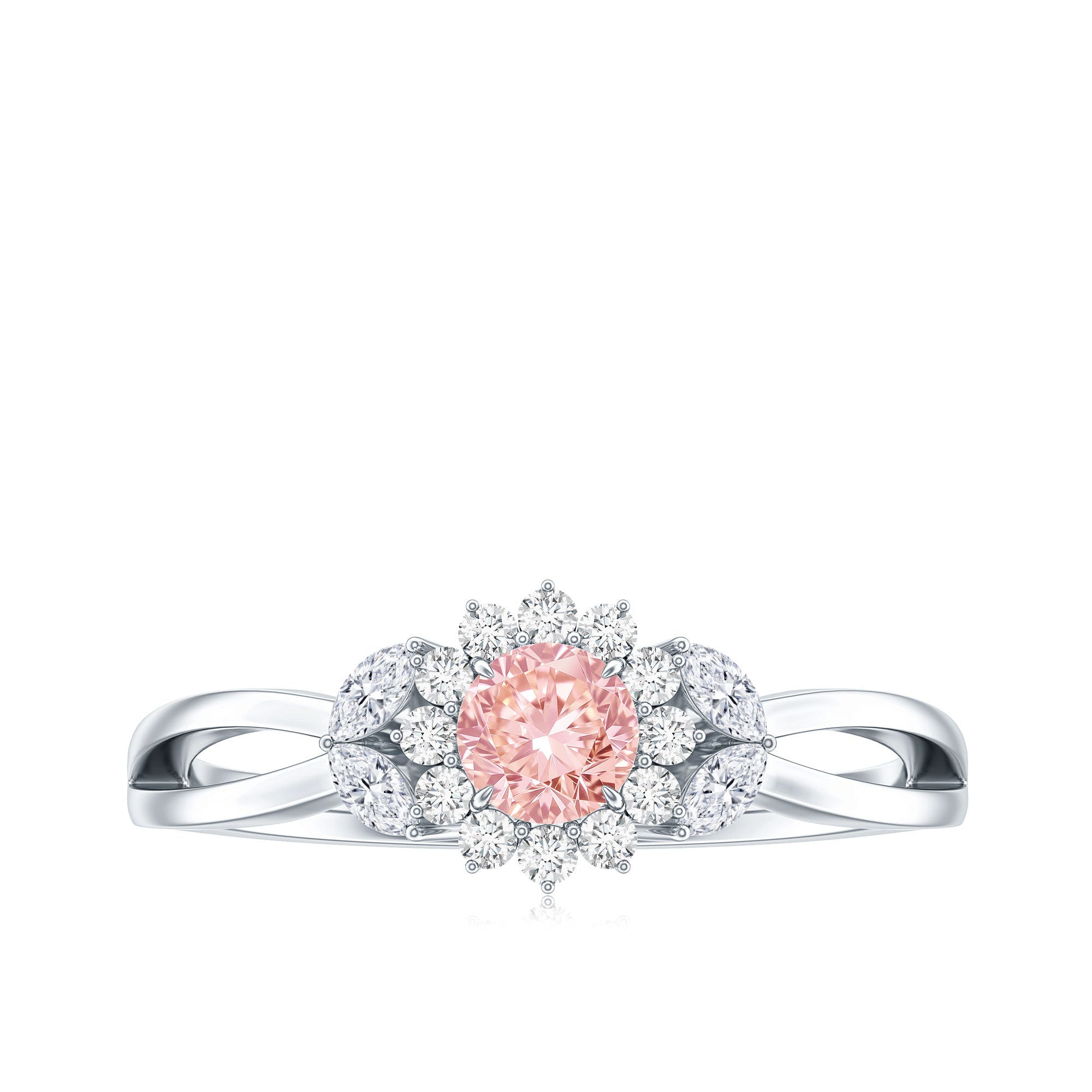 Lab Grown Pink and White Diamond Flower Engagement Ring IGI Certified E-VS1 - Rosec Jewels