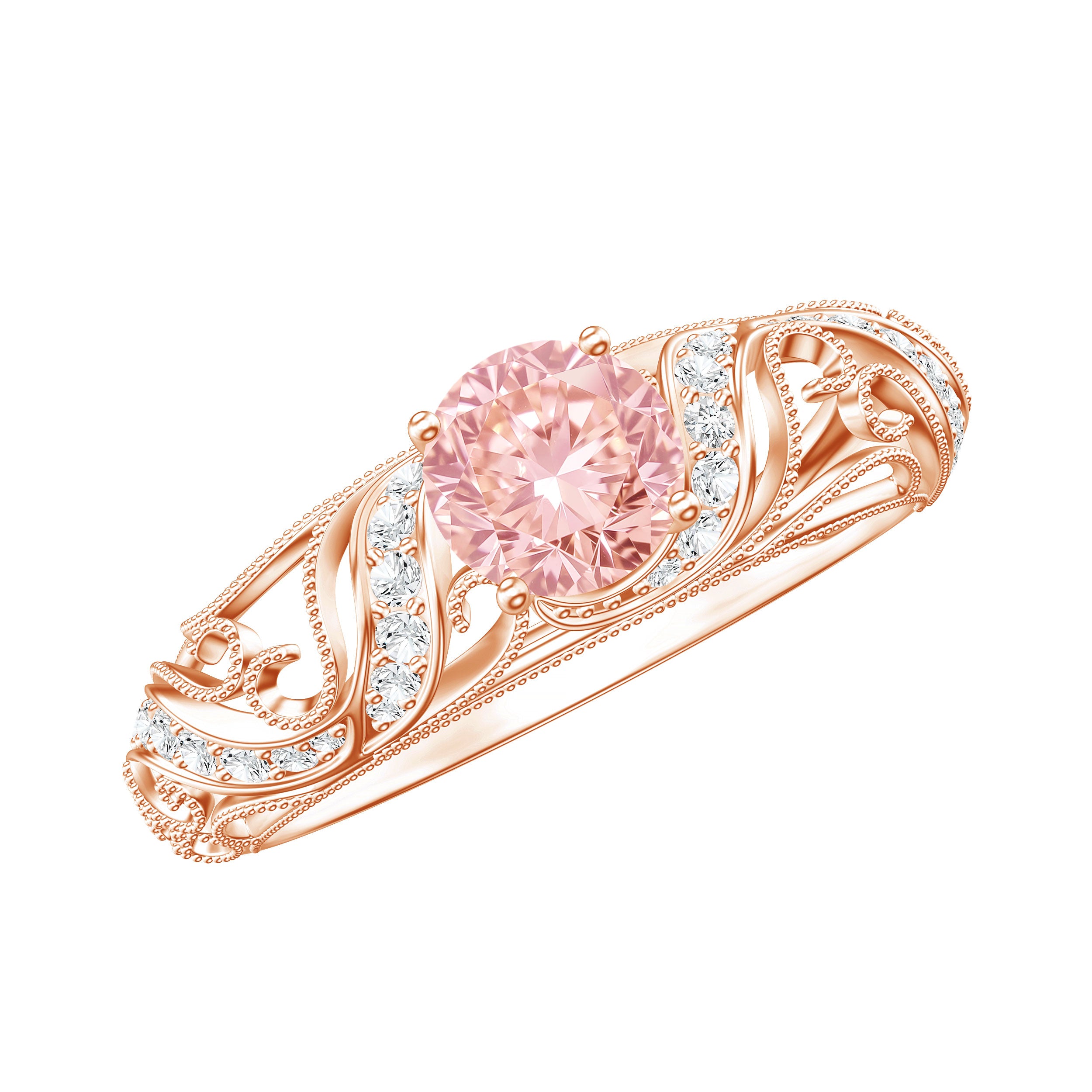 Lab Grown Pink Diamond Vintage Inspired Engagement Ring IGI Certified Fancy Pink - VS1 - Rosec Jewels
