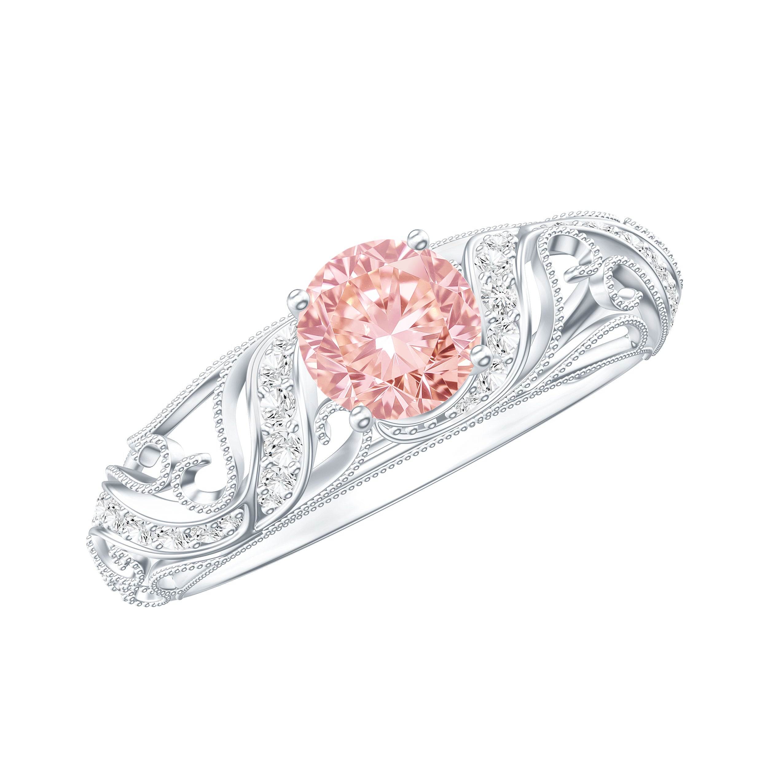 Lab Grown Pink Diamond Vintage Inspired Engagement Ring IGI Certified Fancy Pink - VS1 - Rosec Jewels