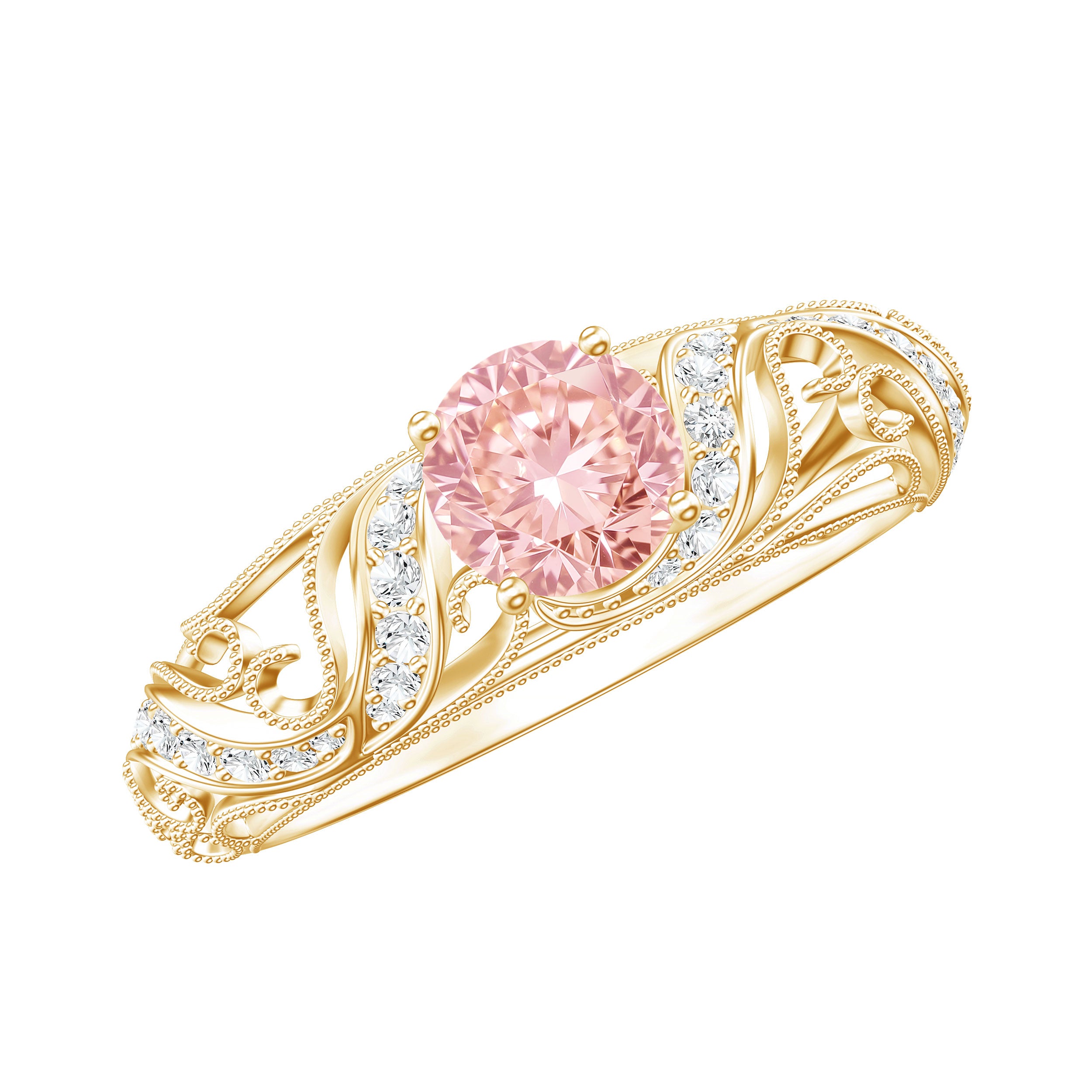 Lab Grown Pink Diamond Vintage Inspired Engagement Ring IGI Certified Fancy Pink - VS1 - Rosec Jewels