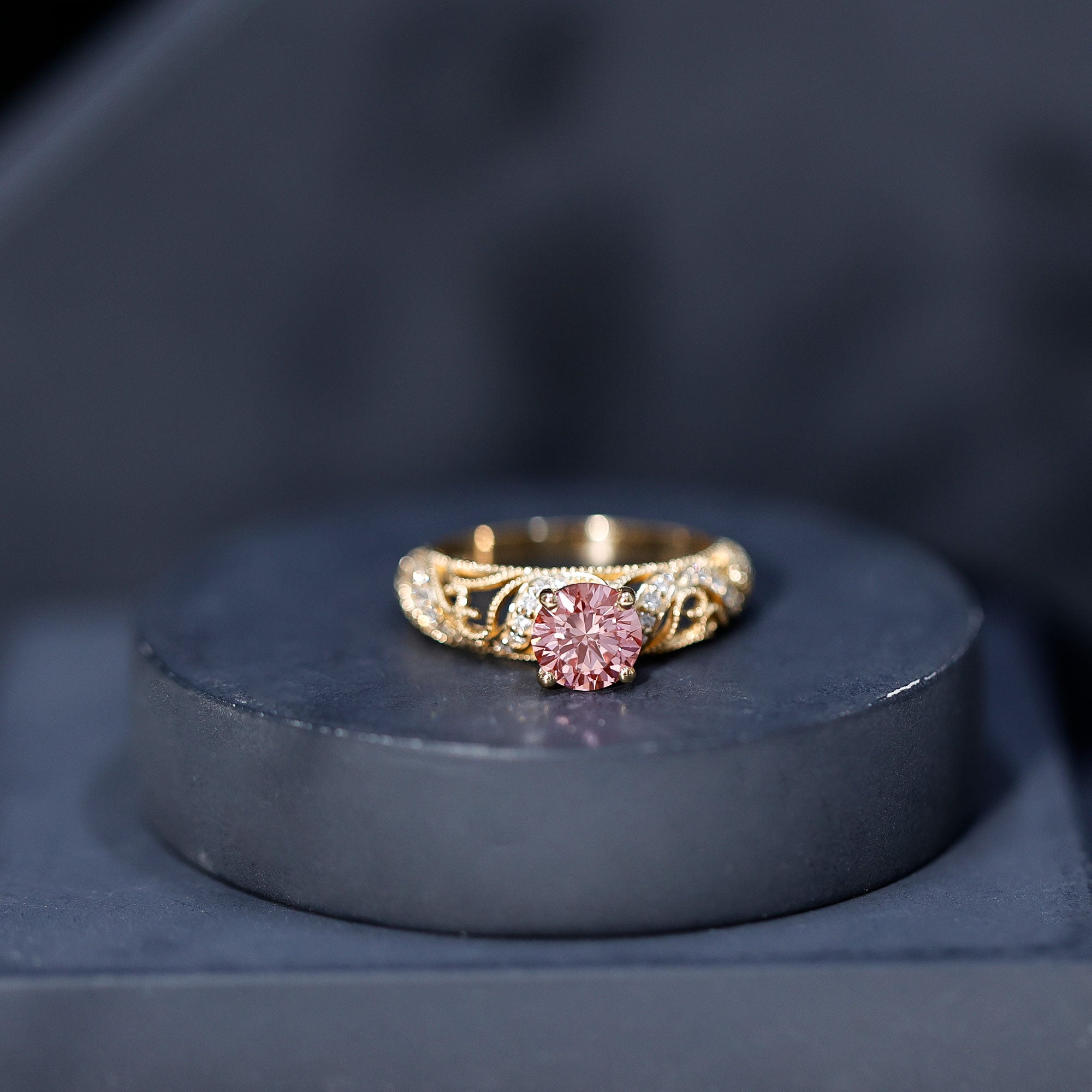 Lab Grown Pink Diamond Vintage Inspired Engagement Ring IGI Certified Fancy Pink - VS1 - Rosec Jewels