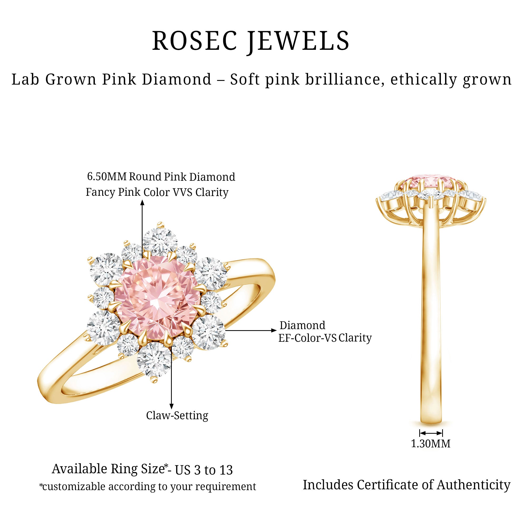 IGI Certified 1 CT Lab Grown Pink and White Diamond Halo Engagement Ring E-VS1 - Rosec Jewels