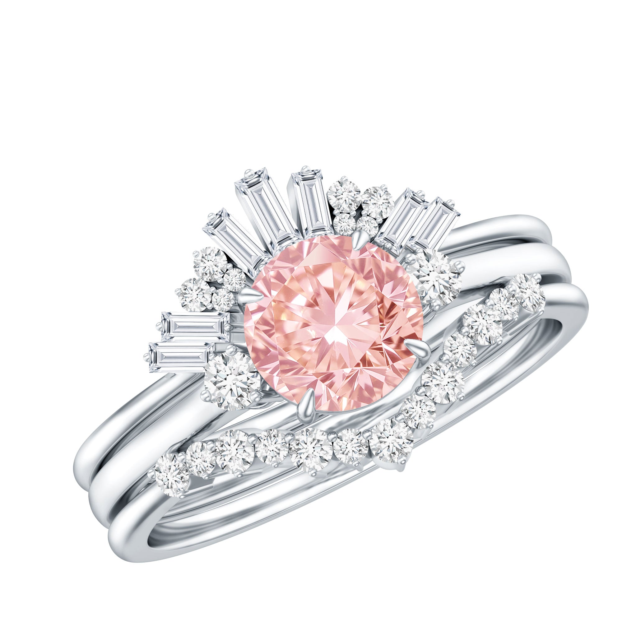 IGI Certified Lab Grown Pink White Diamond Trio Wedding Ring Set Fancy Pink - VS1 - Rosec Jewels
