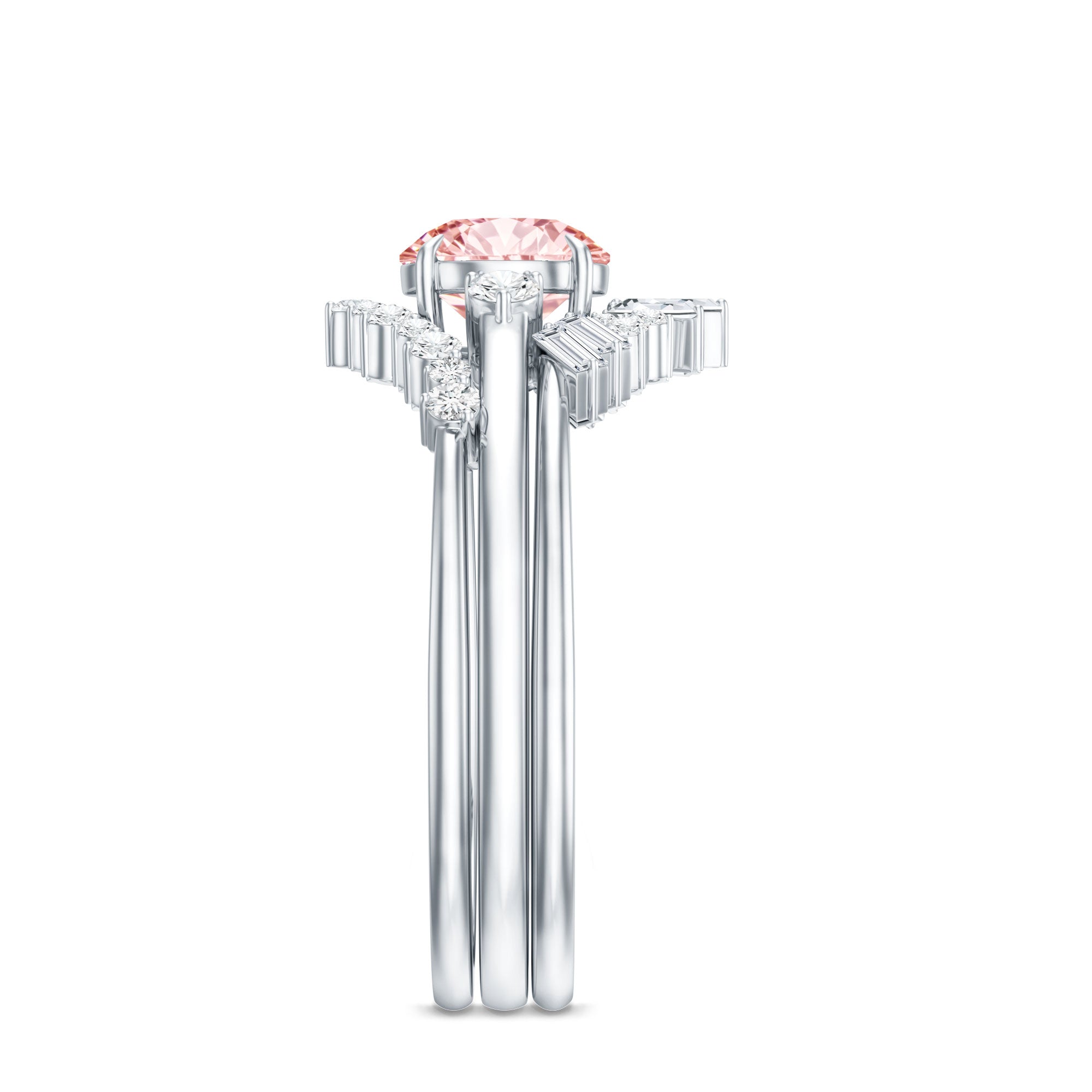 IGI Certified Lab Grown Pink White Diamond Trio Wedding Ring Set Fancy Pink - VS1 - Rosec Jewels