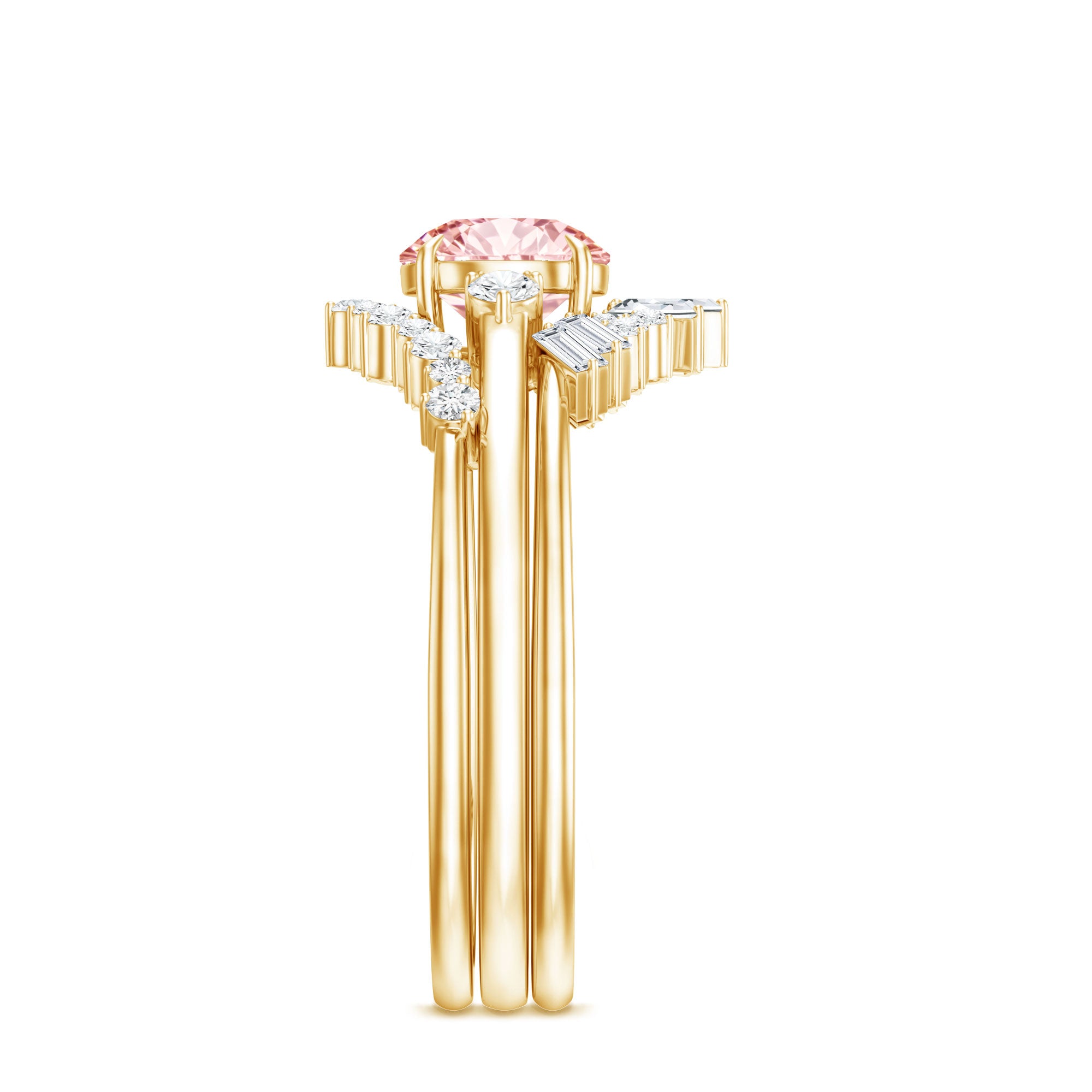 IGI Certified Lab Grown Pink White Diamond Trio Wedding Ring Set Fancy Pink - VS1 - Rosec Jewels