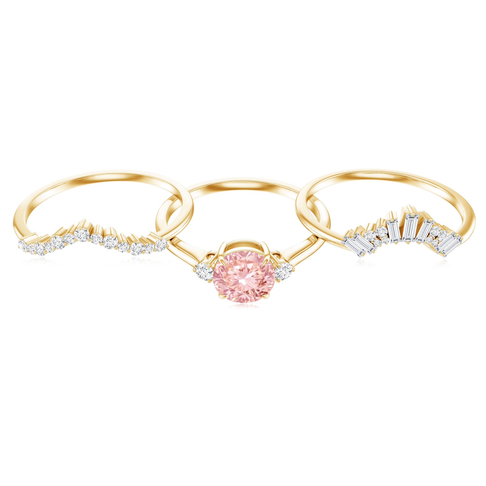 IGI Certified Lab Grown Pink White Diamond Trio Wedding Ring Set Fancy Pink - VS1 - Rosec Jewels
