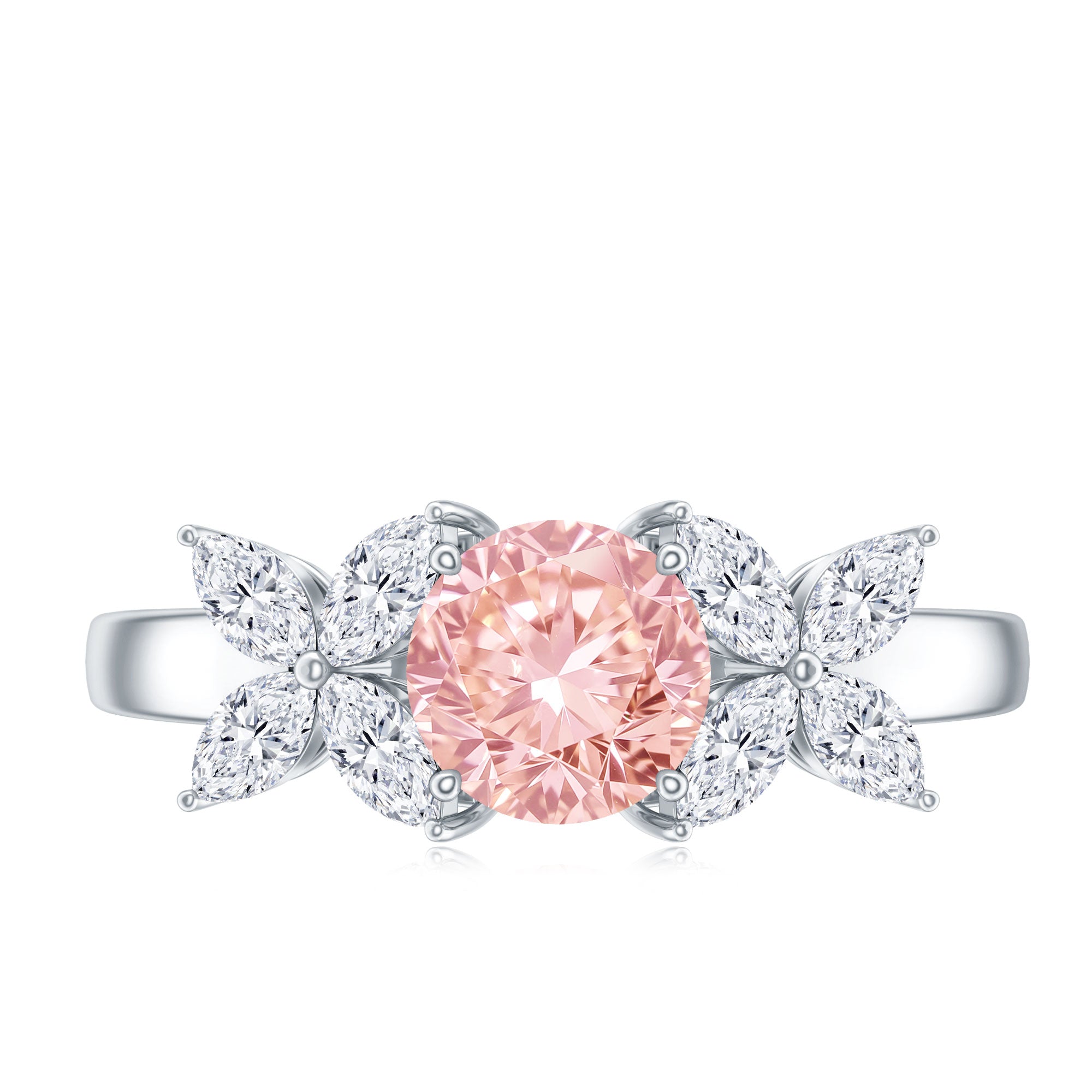 IGI Certified Lab Grown Pink White Diamond Flower Engagement Ring E-VS1 - Rosec Jewels