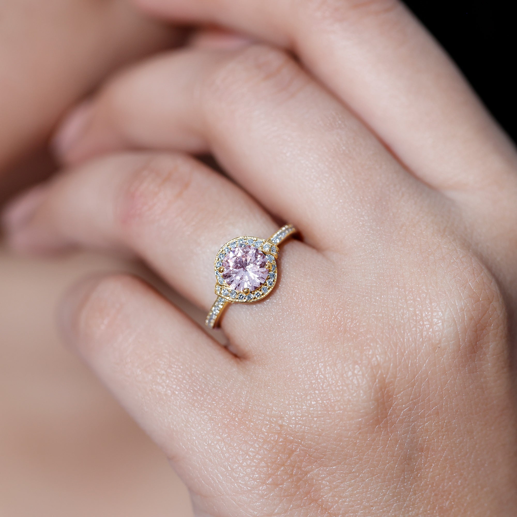 IGI Certified Lab Grown Pink Diamond Halo Engagement Ring for Women E-VS1 - Rosec Jewels