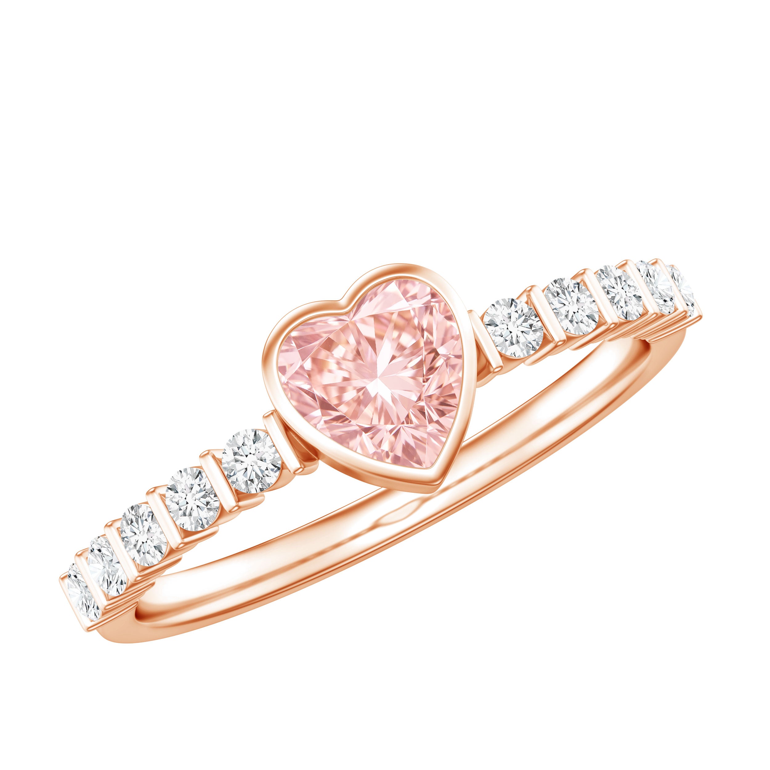 IGI Certified 1 CT Lab Grown Pink Diamond Heart Engagement Ring with Side Stones Fancy Pink - VS1 - Rosec Jewels