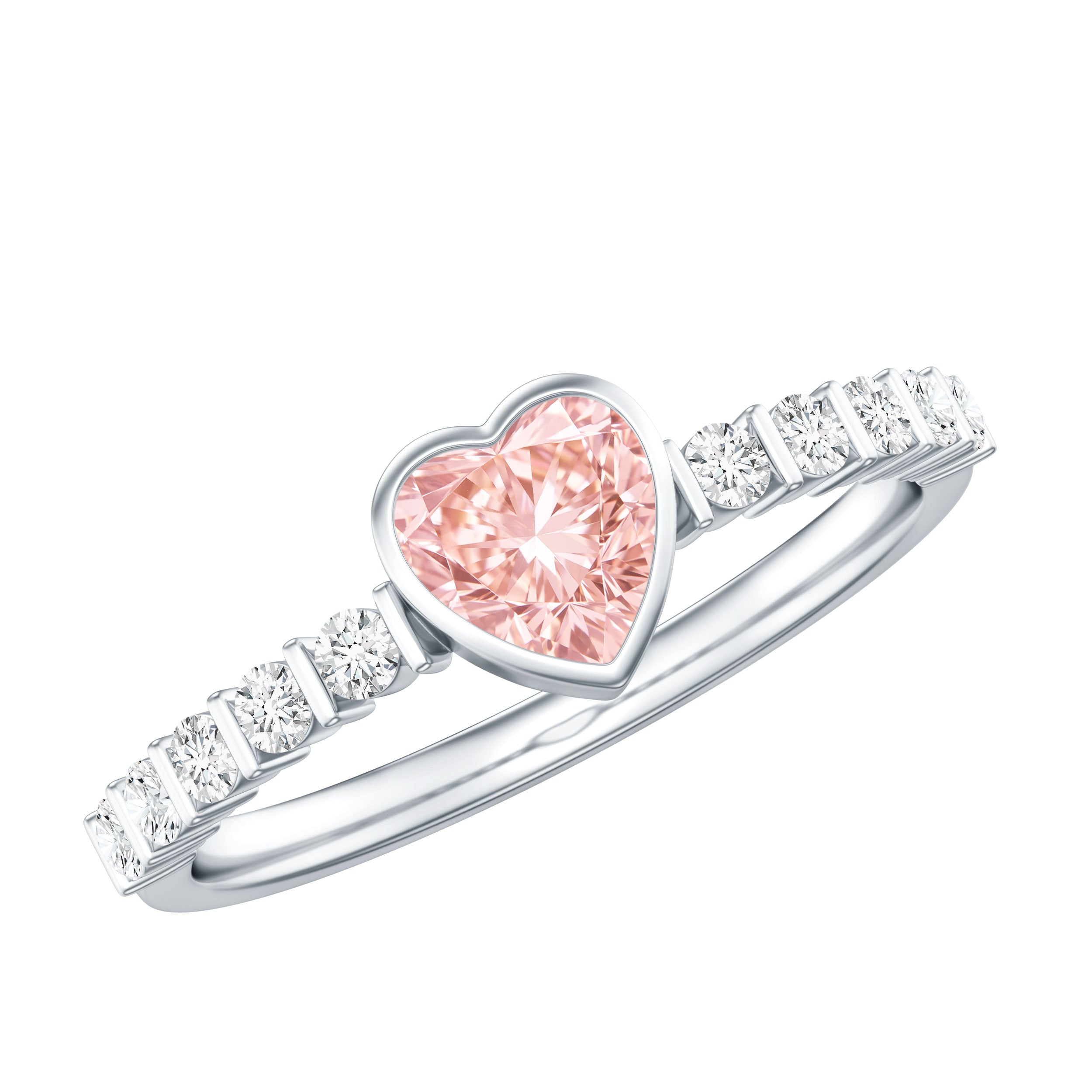 IGI Certified 1 CT Lab Grown Pink Diamond Heart Engagement Ring with Side Stones E-VS1 - Rosec Jewels
